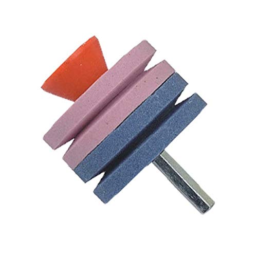 **Lawn Mower Blade Sharpener - Rotary Drill Attachment for Garden Tools, Green & Pink Abrasive Wheel - Sharpens Mower Blades Quickly & Safely (Ships from France) - Perfect for DIY Lawn Care & Maintenance**