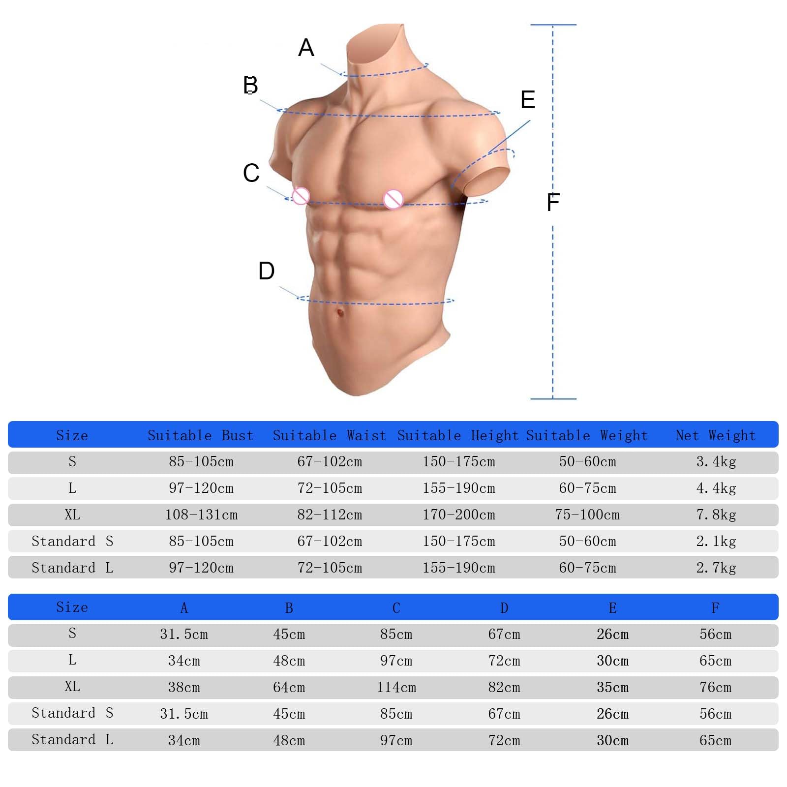 SUAISKR Realistic Silicone Muscle Suit - Fake Abs & Chest Costume for Cosplay, Halloween, Bodybuilding, and Fitness Photoshoots | Perfect for Cosplayers, Halloween Costumes, and Fitness Enthusiasts