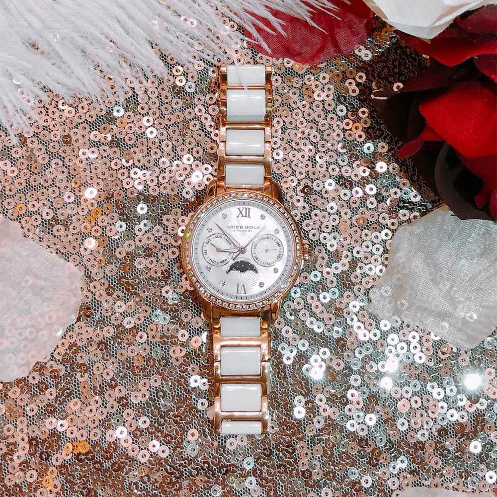 Aries Gold Enchant Luna L 58010L RG MP Women's Watch - Elegant Rose Gold Timepiece for Women, Perfect for Office, Party & Special Occasions