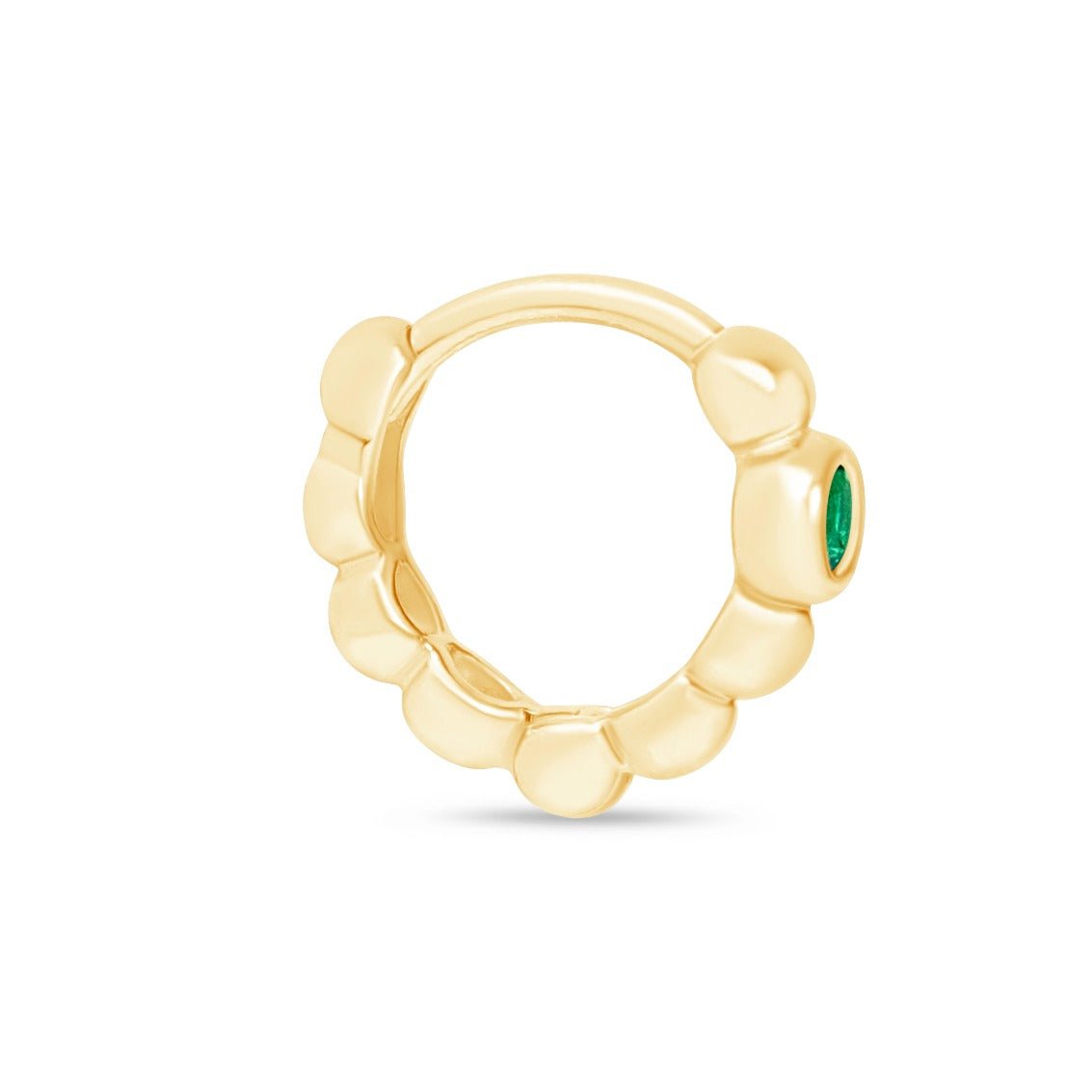 14K Solid Yellow Gold Emerald Beaded Hoop Earrings – Elegant Jewelry for Women, Perfect for Parties, Weddings & Everyday Wear