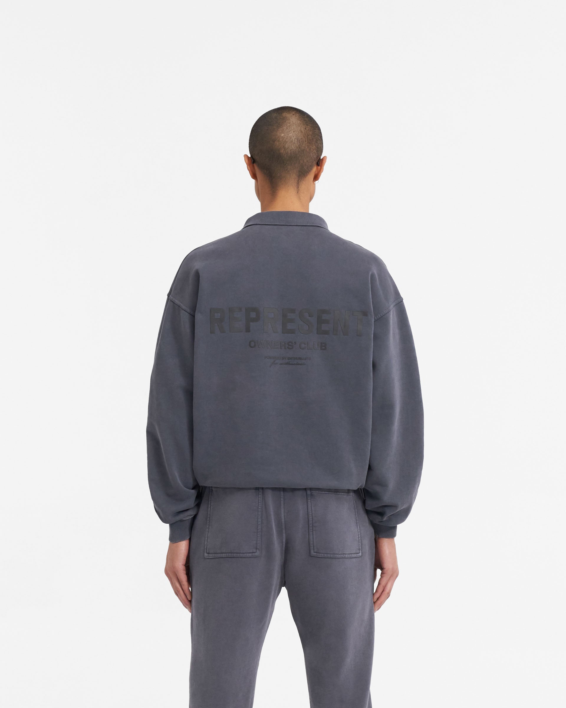 Represent Owners Club Long Sleeve Polo Sweater - Storm Grey Men's Casual Knitwear | Perfect for Business Casual, Golf Outings & Fall Layering
