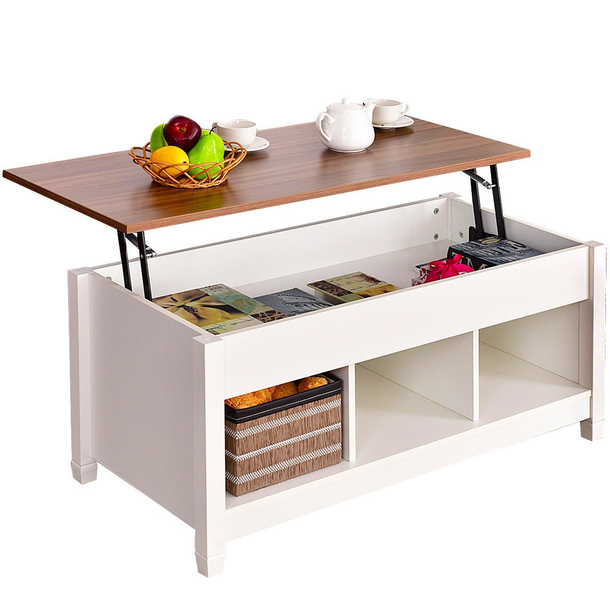 Modern White Lift Top Coffee Table with Storage - Perfect for Living Room