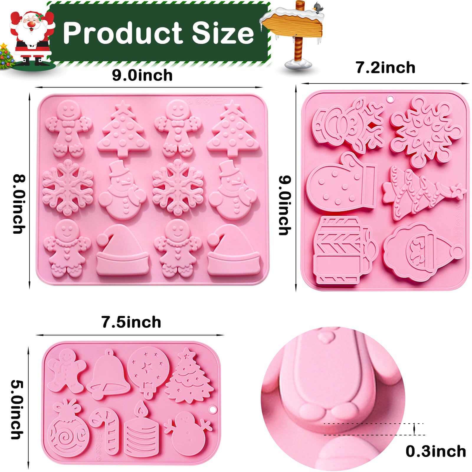 3PCS Christmas Silicone Baking Molds Set - Tree, Snowman & Snowflake Cookie, Chocolate, Candy, Wax Melt Molds for Holiday Baking & DIY Crafts - Perfect for Christmas Cookies, Gingerbread, Gummy Treats & Festive Decorations (Pink)