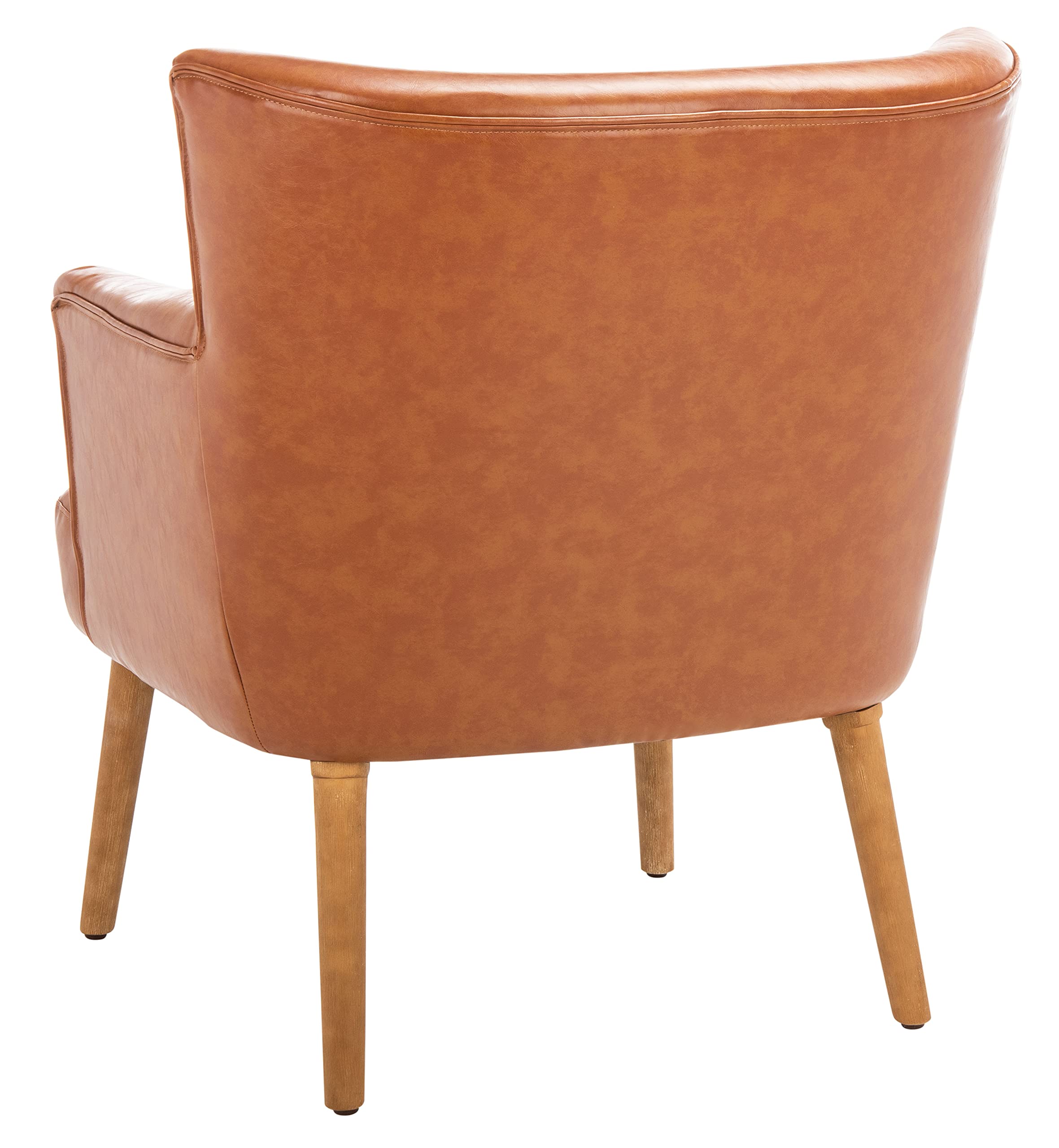 SAFAVIEH Delfino Cognac Faux Leather Accent Chair with Natural Wood Legs - Modern Living Room, Bedroom, or Office Seating Furniture for Home Decor
