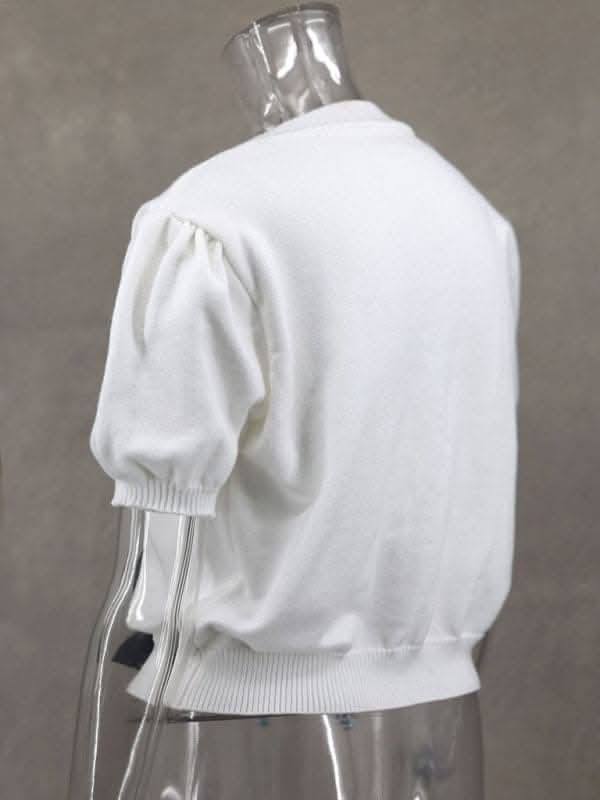 Stylish Women's Short Sleeve V-Neck Sweater - Soft Casual Knit Top for Spring & Summer - Perfect for Office, Dating & Weekend Outings