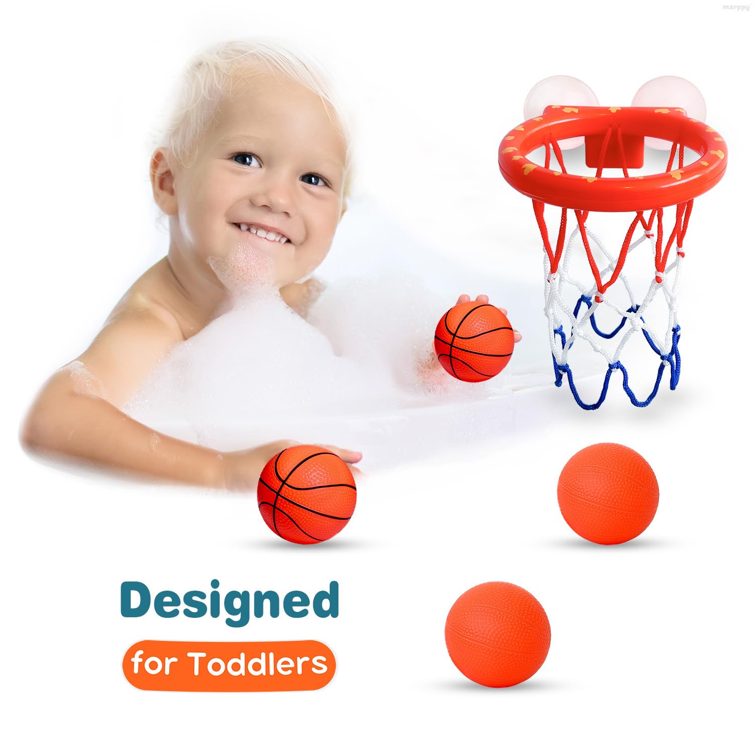 **Mold-Free Bath Toys for Toddlers - Bathtub Basketball Hoop with 4 Soft Balls & Strong Suction Cups | Fun Shower & Bath Time Games for Boys & Girls | Perfect for Indoor Play & Kids' Bathroom Activities**