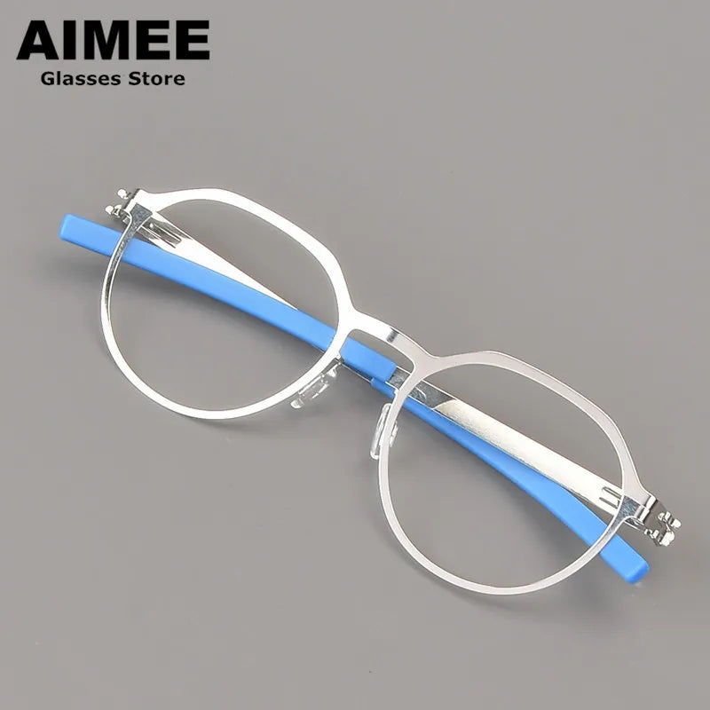 Aimee Women's Full Rim Flat Top Round Screwless Steel Eyeglasses Frame 13420 - Lightweight & Durable Eyewear for Work, Reading, and Everyday Fashion