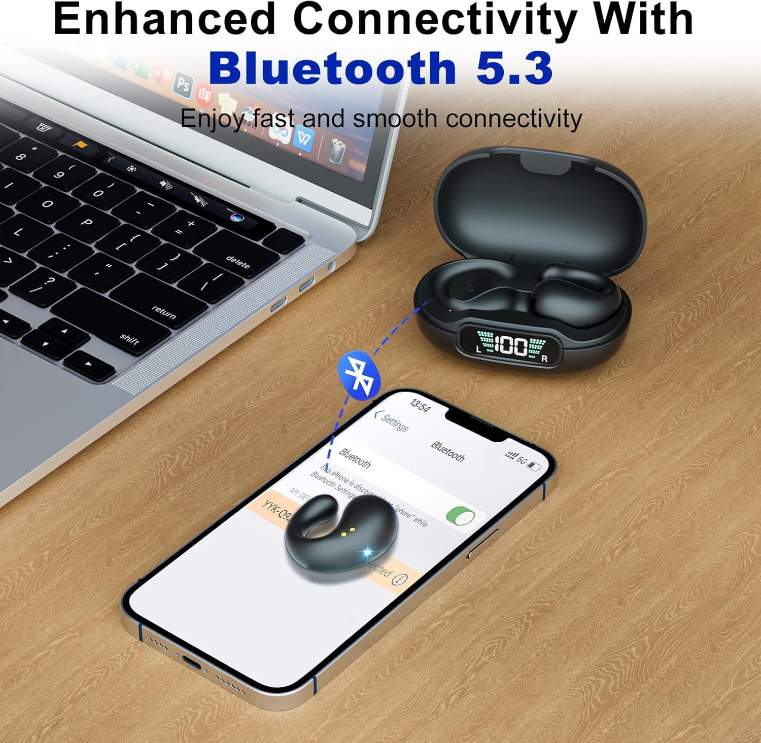 Clip On Bluetooth 5.3 Wireless Earbuds - Open Ear Headphones with 30H Playtime, Digital Display Charging Case, Noise Canceling & IPX7 Waterproof - Perfect for Running, Walking, Gym & Outdoor Sports