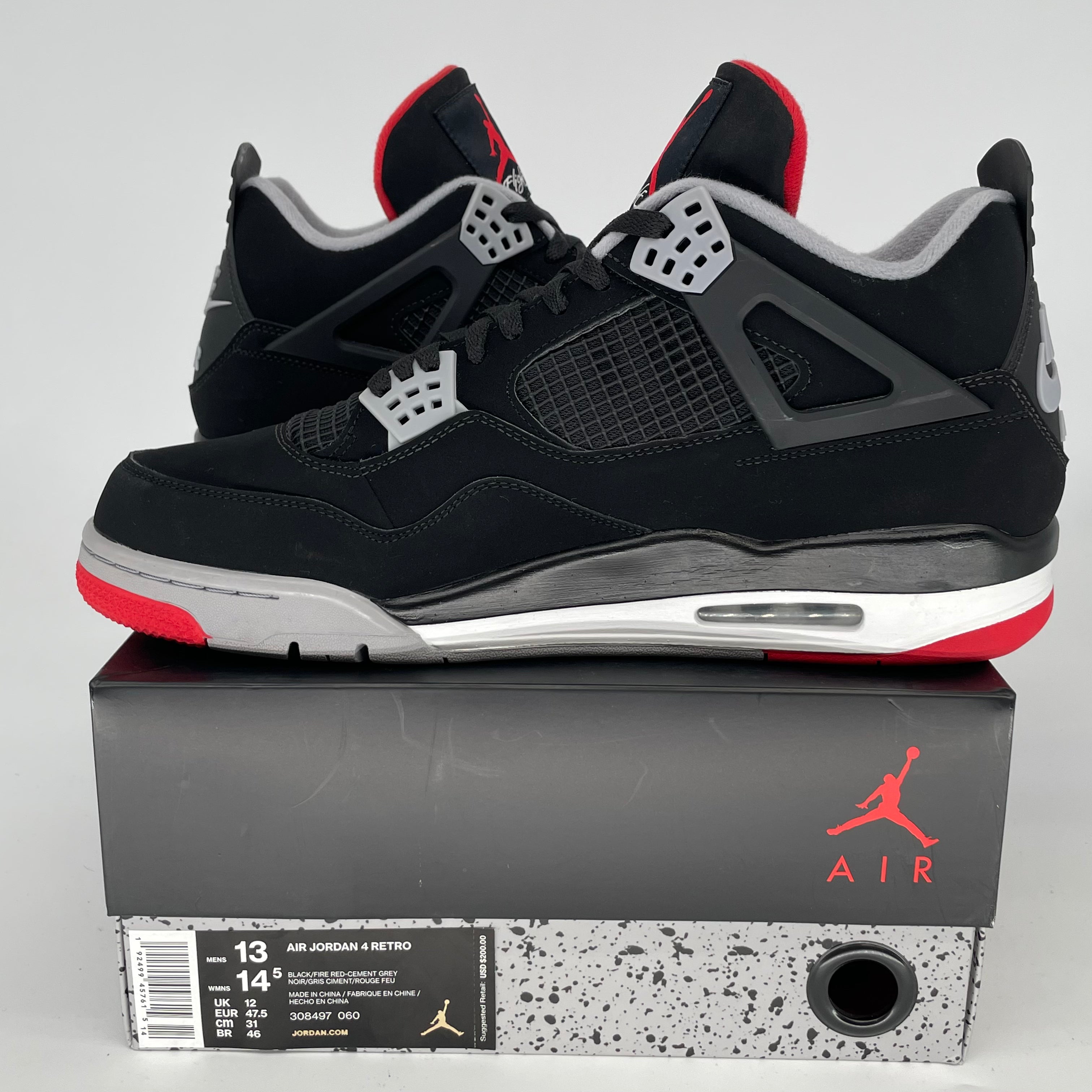 AIR JORDAN 4 BRED Retro 2019 Men's Basketball Shoes - Size 13 (308497-060) | Authentic Sneakers for Sports, Streetwear & Sneaker Collectors