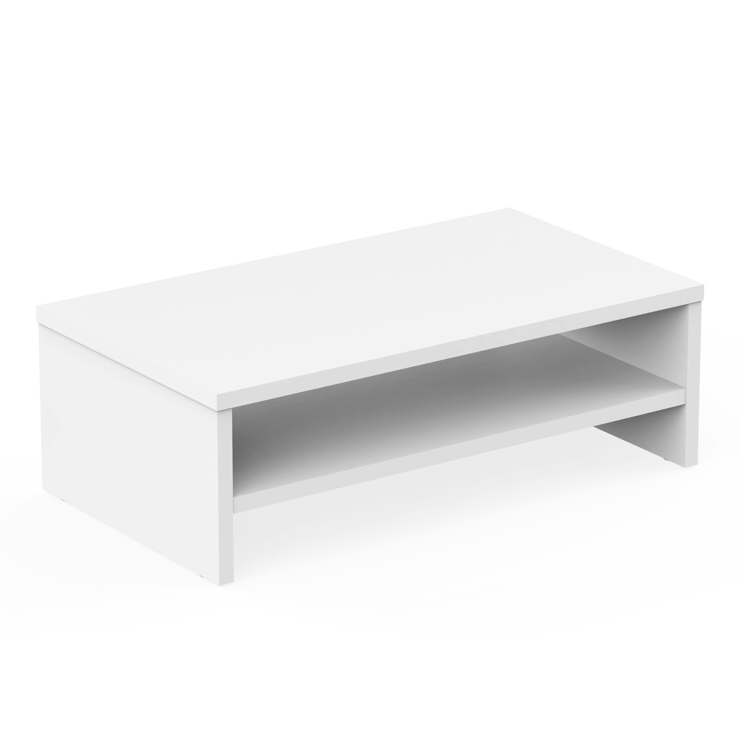 FITUEYES 16.7 Inch 2-Tier Wooden Monitor Stand Riser with Storage Shelf - White Computer Desk Organizer for Laptop, Home Office Supplies (DT204205WW) | Perfect for Workspace Organization & Ergonomic Setup