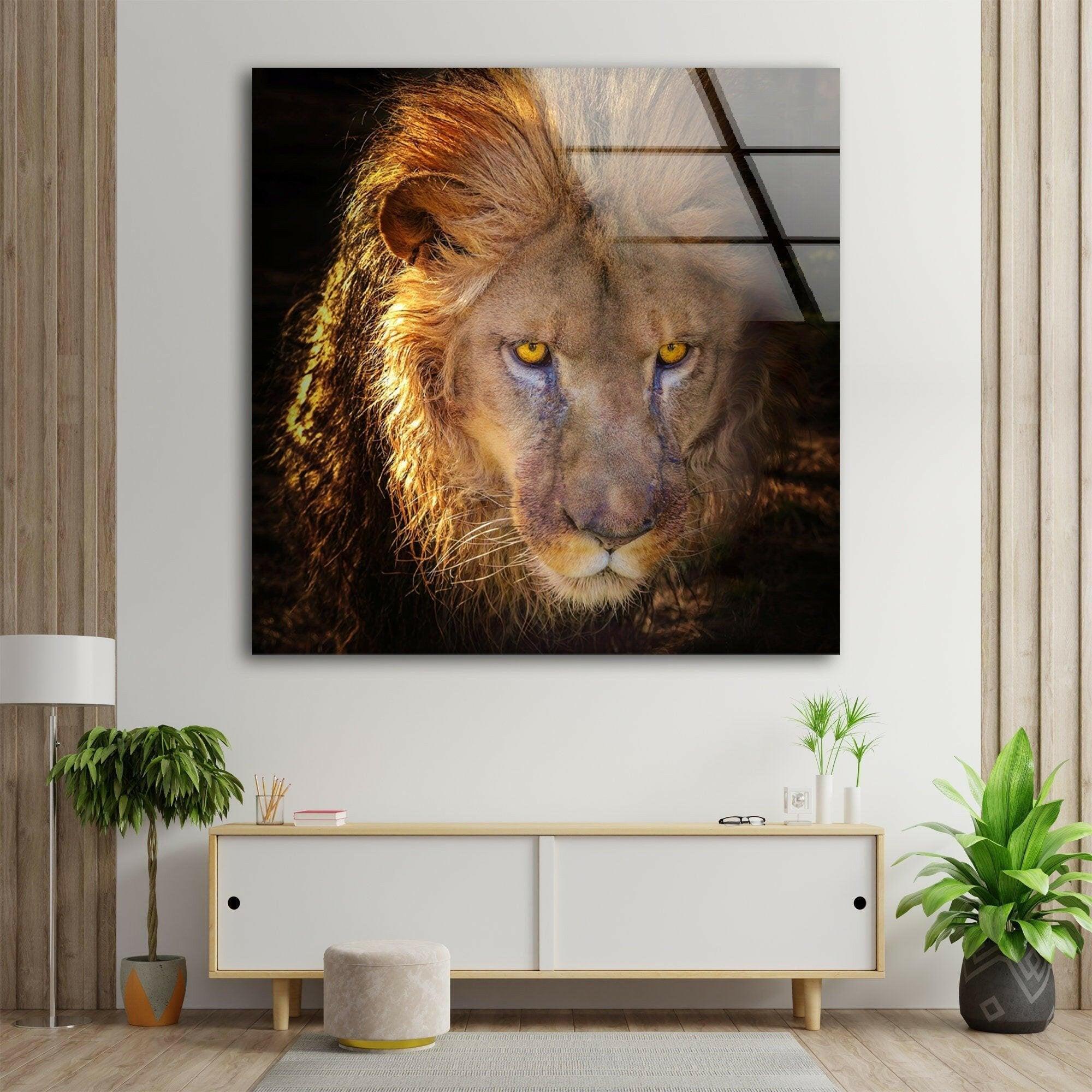 Angry Lion Glass Wall Art - Handmade Modern Home Decor for Living Room, Bedroom & Office - Stunning 3D Glass Artwork for Unique Interior Design
