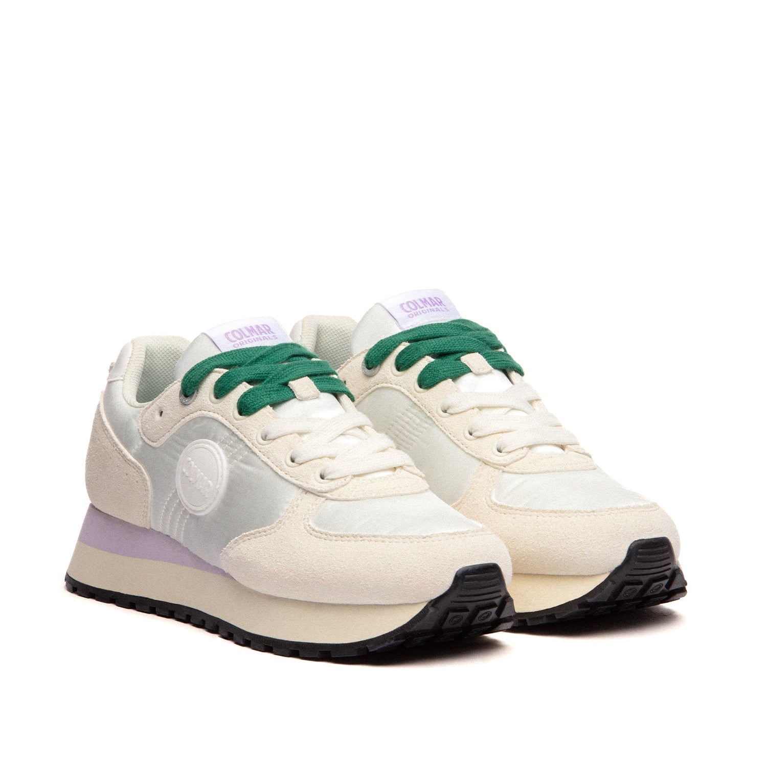 Colmar Women's Travis Pop H. Outsole Sneakers - White, Lilac & Bottle Green Color Options | Comfortable Casual Shoes for Walking, Running & Everyday Wear