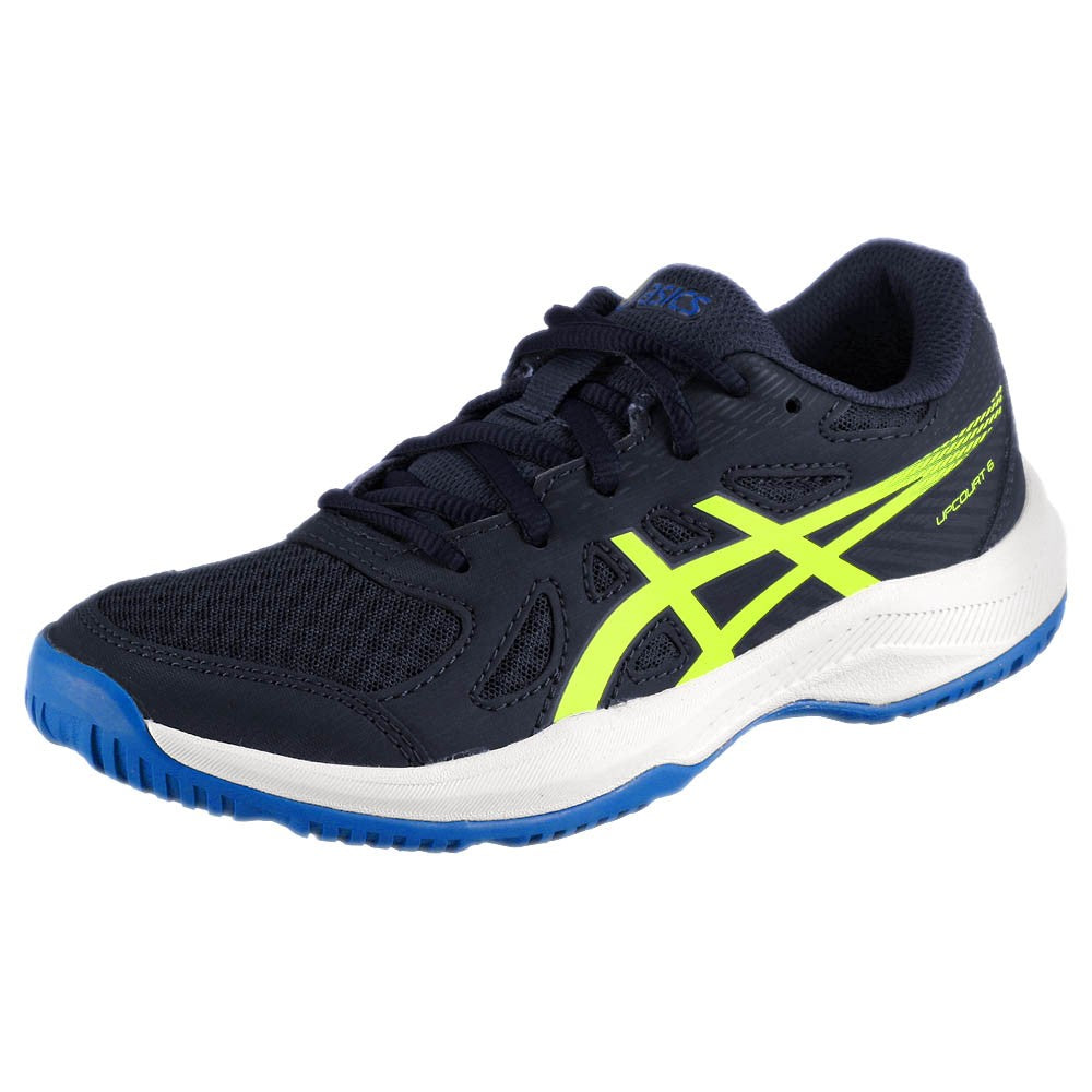 ASICS Junior Upcourt 6 GS Kids' Tennis Shoes - Midnight/Safety Yellow | Lightweight & Durable Court Sneakers for Boys & Girls - Perfect for Tennis, Badminton & School PE Classes
