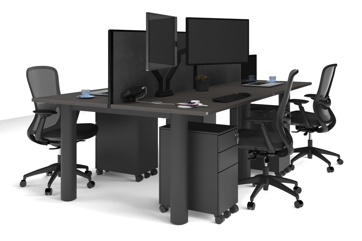 4-Person Quadro Cylinder Leg Office Workstation Desk [1400L x 700W] - Modern Collaborative Workspace Solution for Team Projects & Open Office Layouts