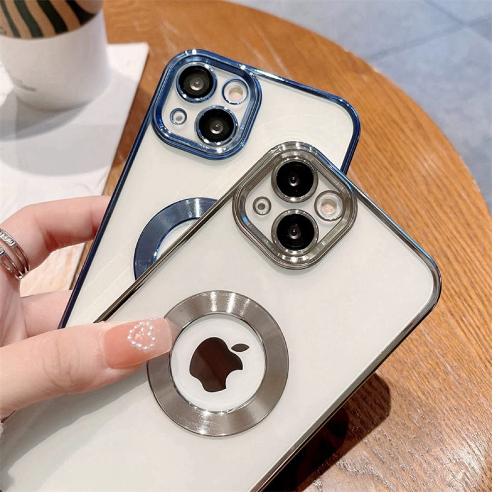 Premium Luxury Plated Clear Silicone Phone Case with Glass Camera Protector for iPhone 14 13 12 11 Pro Max Mini X XS XR 7 8 Plus - Slim Protective Cover for iPhone 13 Mini - Perfect for Everyday Use, Travel & Business