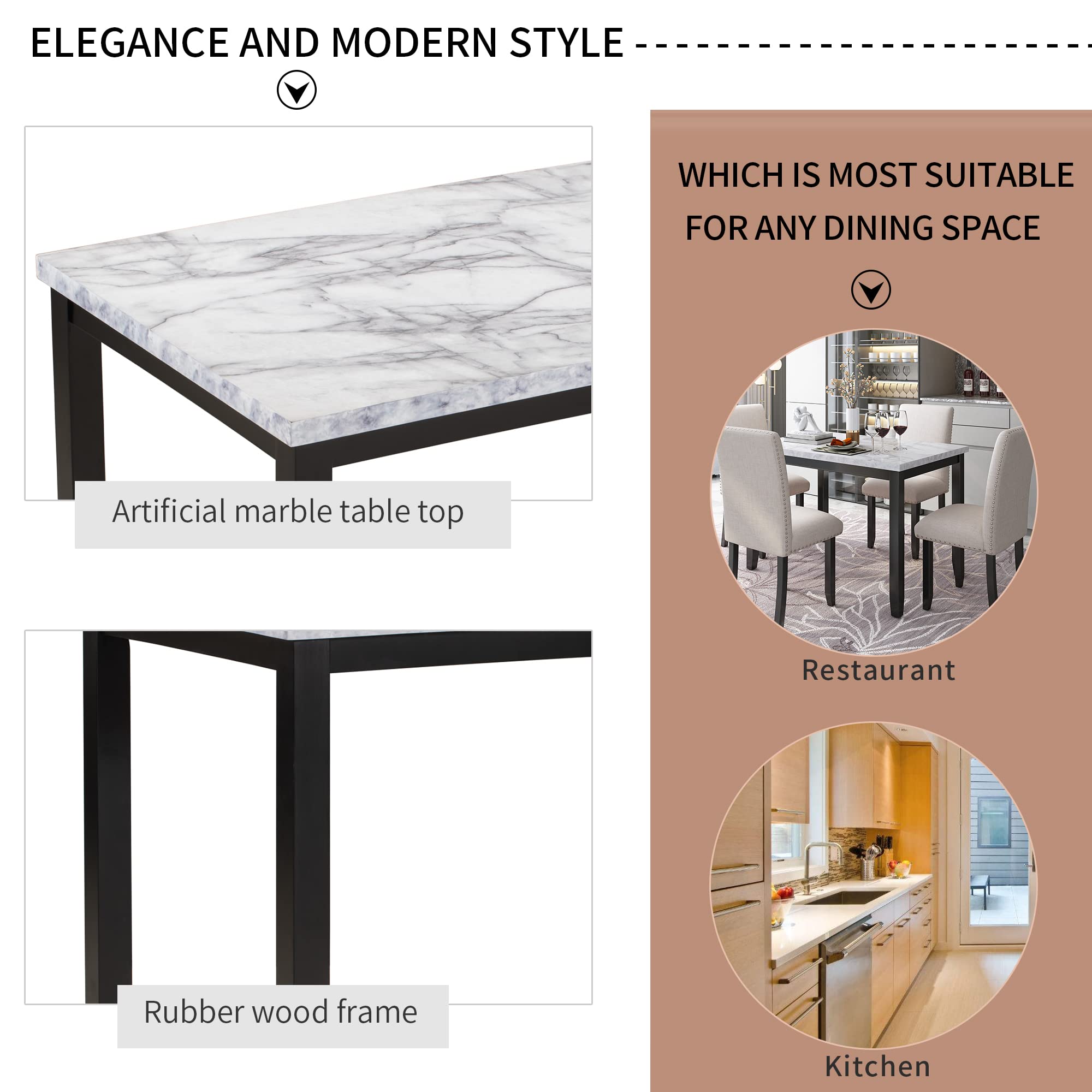 LZ LEISURE ZONE 4-Piece Dining Table Set with Chairs - Modern Kitchen & Dining Room Furniture for Home or Restaurant - White/Beige & Black Color Options - Perfect for Small Spaces, Family Meals, and Entertaining Guests