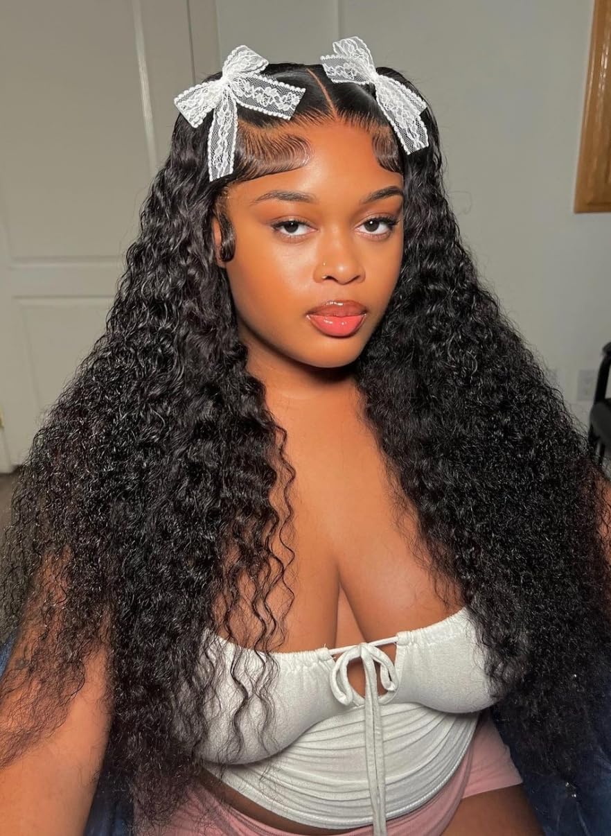 Josblue Deep Wave Lace Front Wigs Human Hair - 150% Density Curly Wigs for Black Women with Baby Hair (13x4 Lace, 30 Inch, Black) - Perfect for Daily Wear, Parties, Weddings & Special Occasions