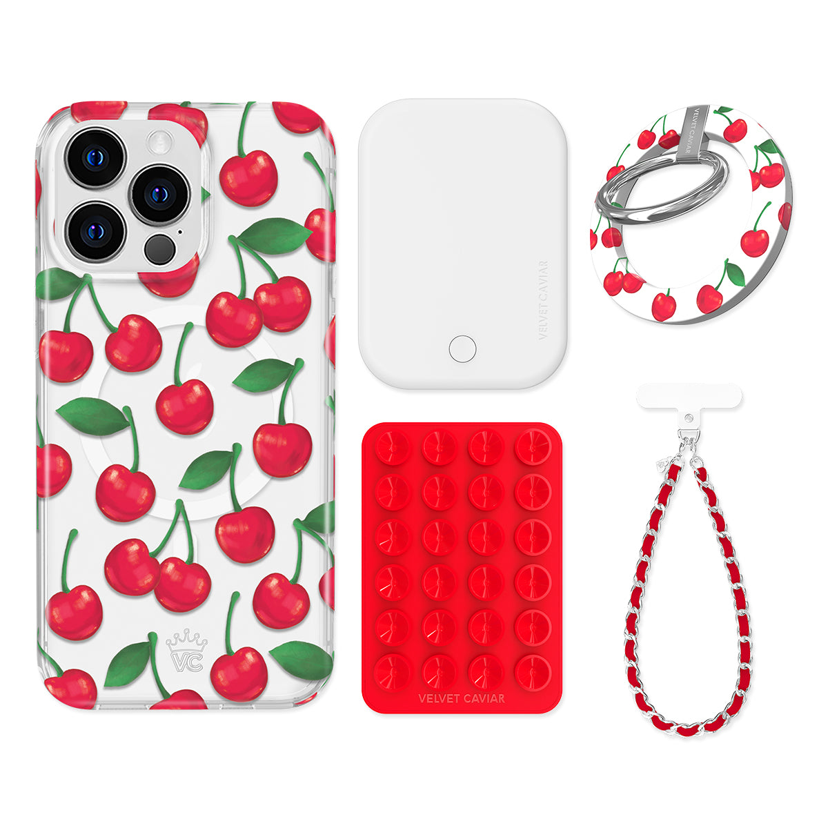 Very Cherry iPhone Bundle Set with Grip - Stylish & Secure Phone Accessories for Everyday Use, Travel, and Work