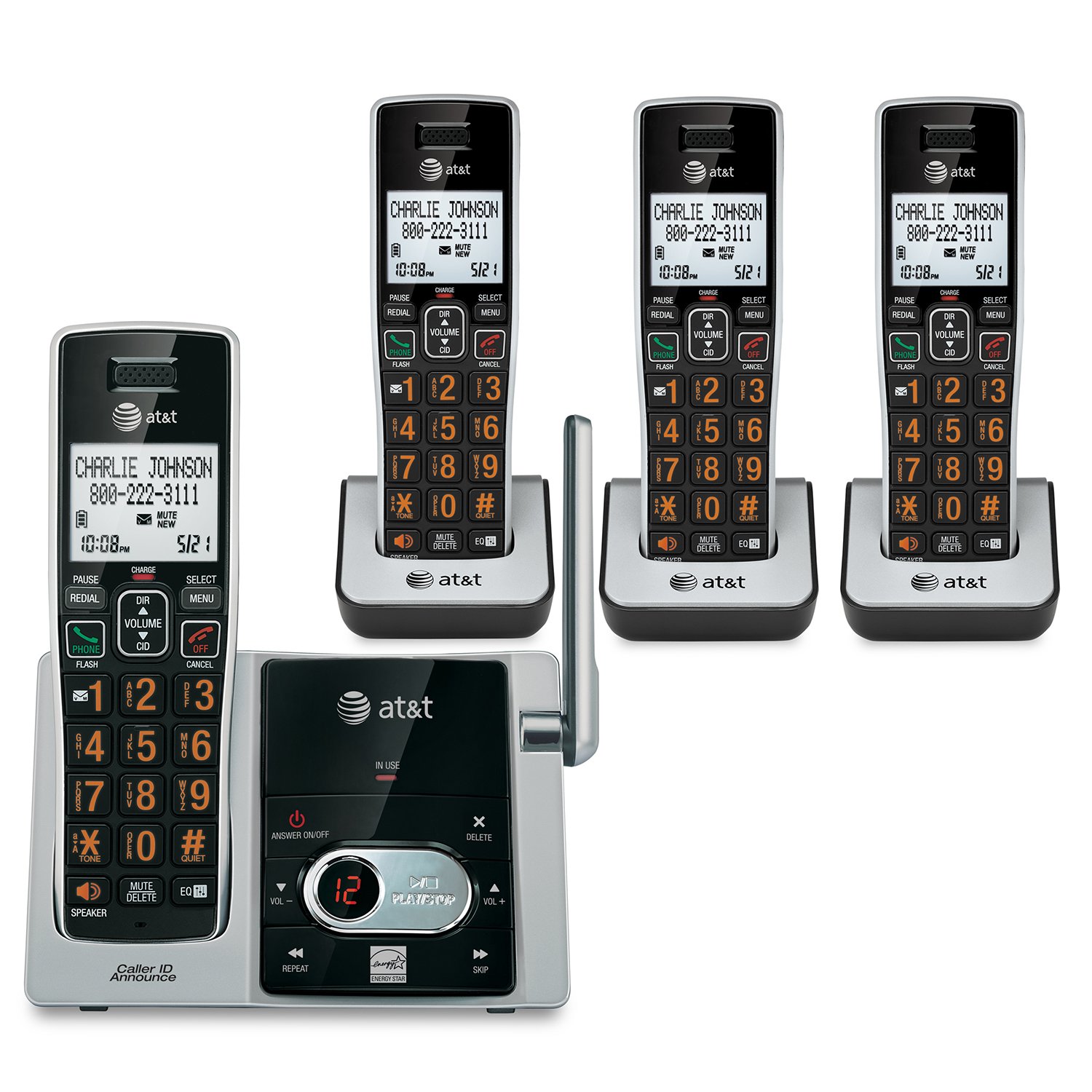 AT&T CL82413 DECT 6.0 Cordless Phone with Digital Answering System - 4 Handsets, Expandable, Caller ID, Black | Home & Office Communication Solution for Reliable Connectivity