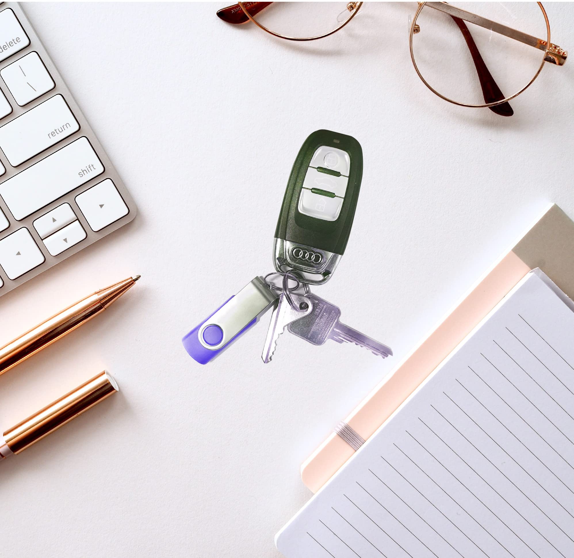Vixelle 10 Pack 4GB High-Speed USB 2.0 Flash Drives - 360° Rotating Metal USB Thumb Drives with Keychain Loop - Bulk USB Memory Sticks for PC, Mac, TV, Car Audio - Purple - Perfect for Data Storage, File Transfer, School & Office Use