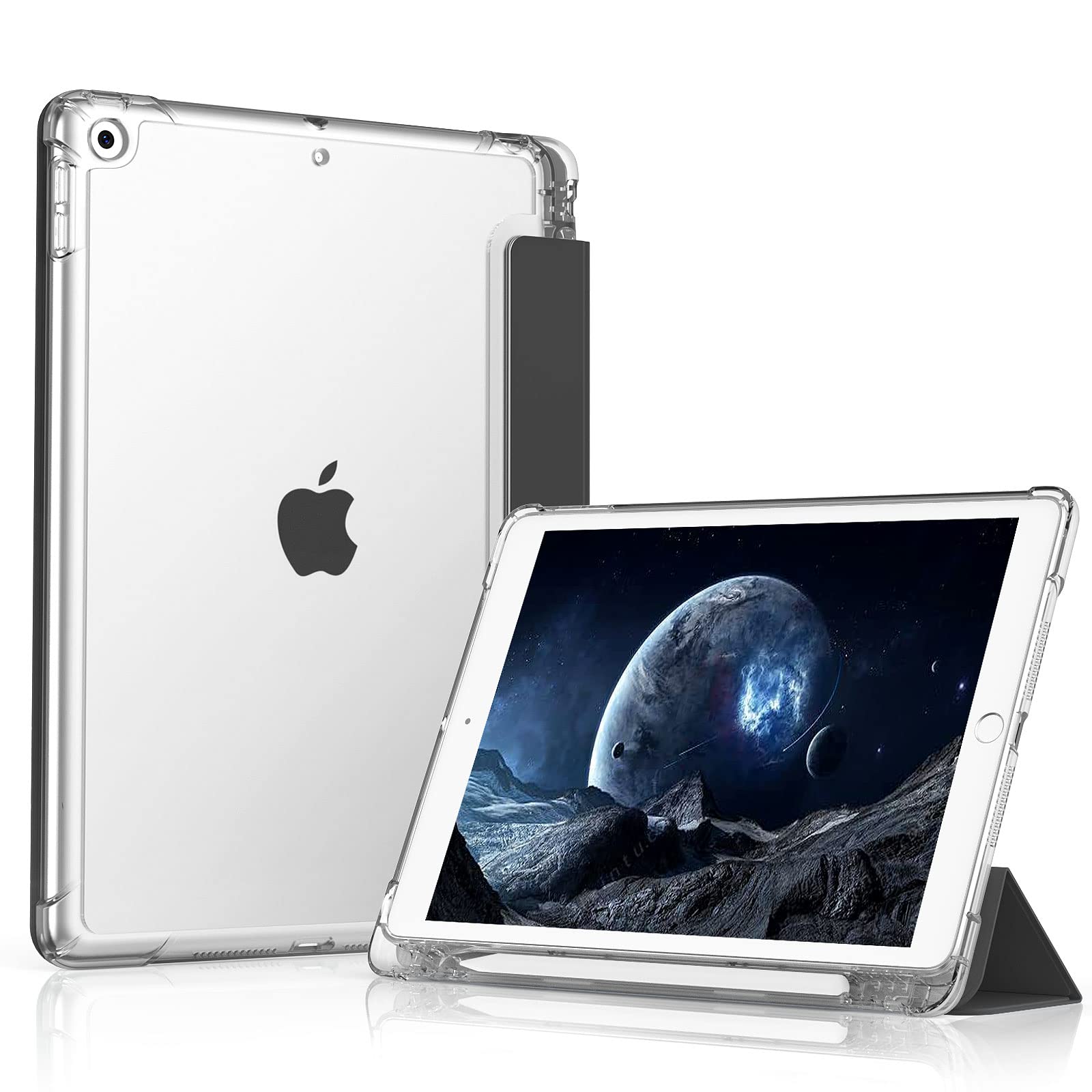 Premium Lightweight Trifold Smart Case for iPad Air 3 (2019) & iPad Pro 10.5 (2017) with Pencil Holder | Transparent Back Shell Cover | Auto Sleep/Wake Function | Perfect for Work, Travel & Study - Black