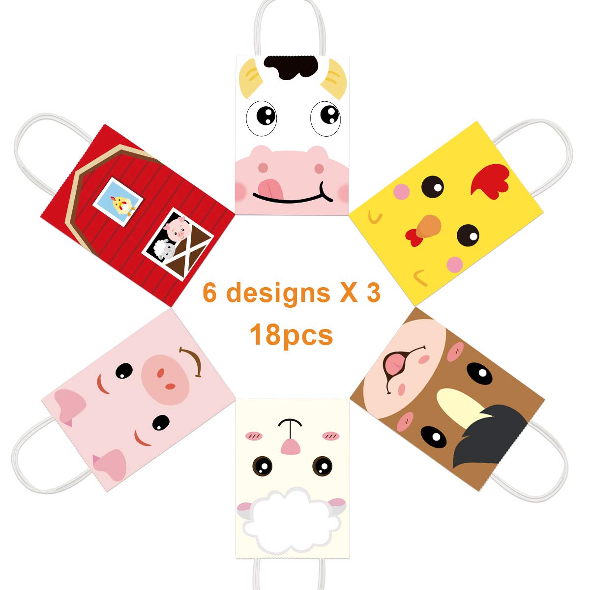 18 Pack Farm Animal Themed Party Favor Bags - Cute Barnyard Animal Goodie Bags for Birthday Parties, Baby Showers & Classroom Treats - Perfect for Farm-Themed Decorations & Gift Giving