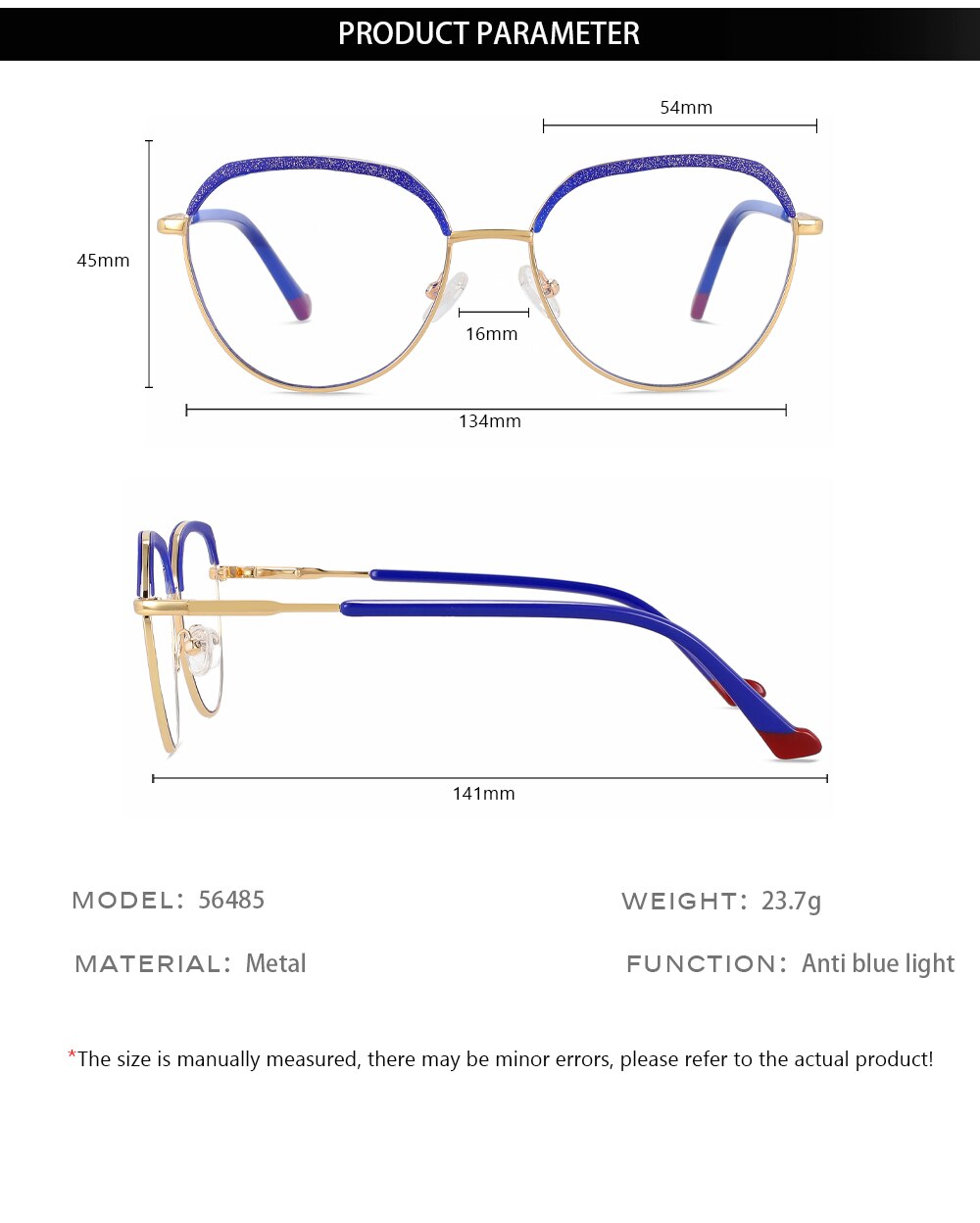 CCspace Women's Full Rim Round Eyeglasses - Lightweight Alloy Frame with Browline Design (Model 56485) | Perfect for Office, Reading & Everyday Fashion Accessory