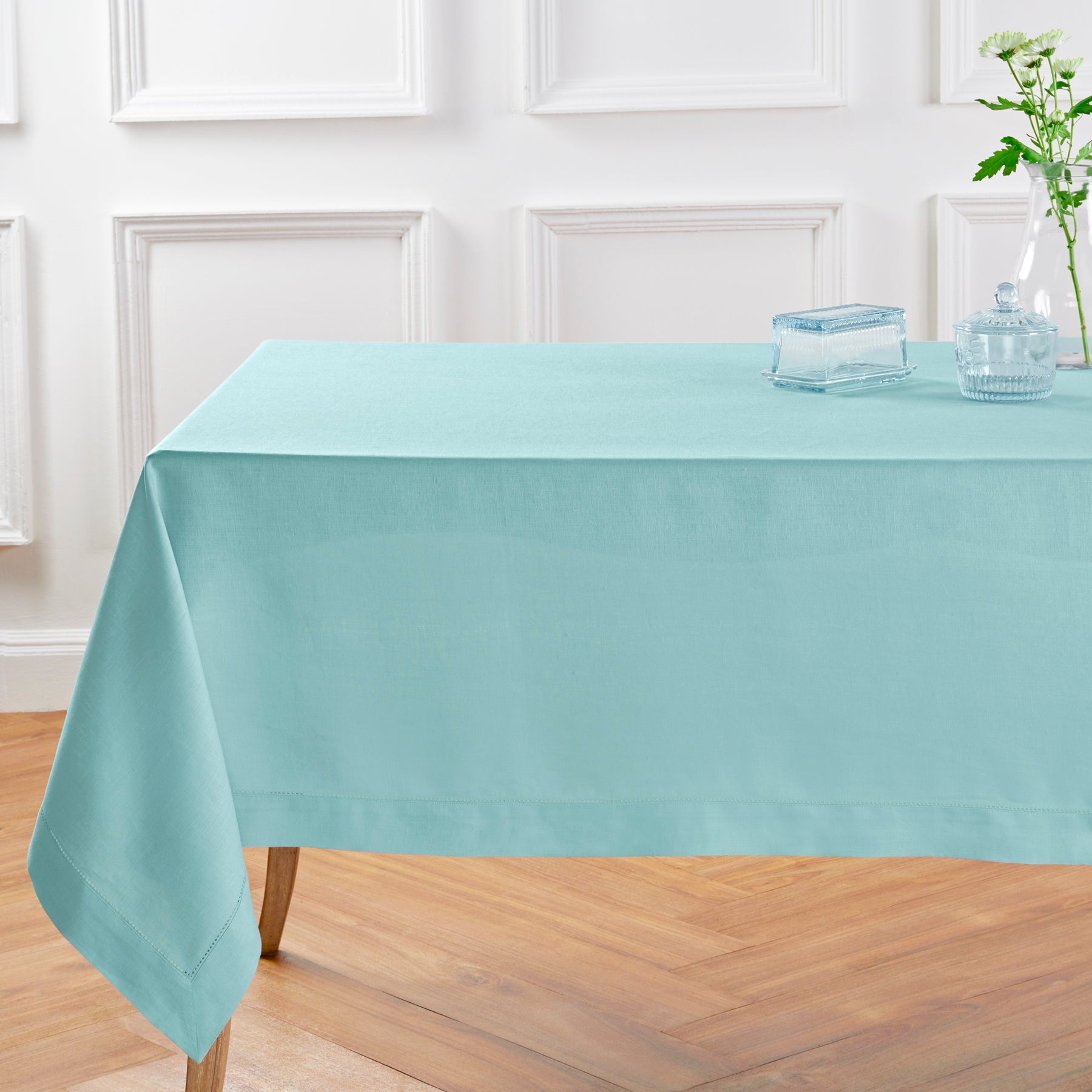 Elegant Classic Hemstitch Tablecloth - Premium Cotton Linen Dining Table Cover for Formal Dinners & Special Occasions