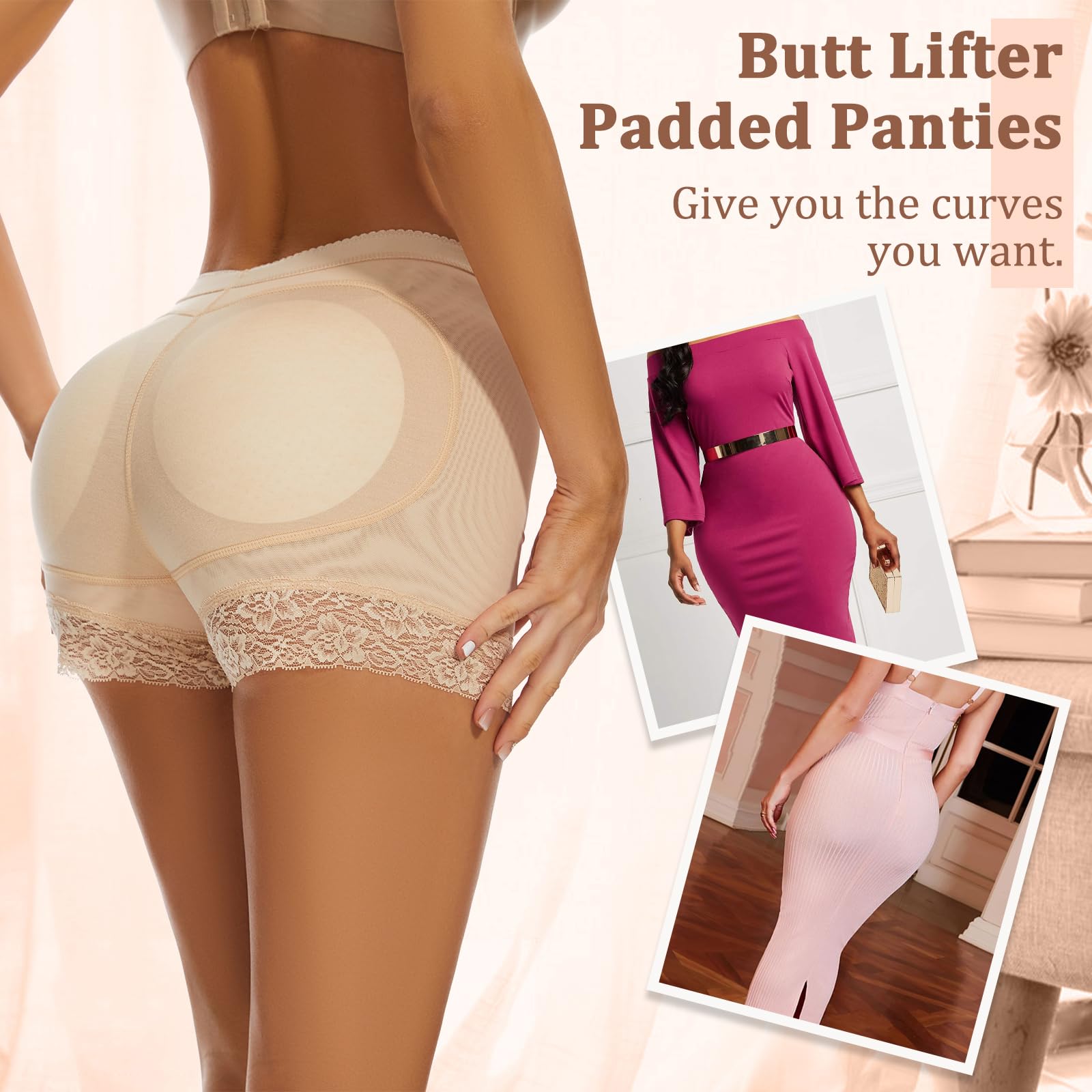 Lift & Shape Butt Enhancer Panties for Women - Seamless Padded Underwear with Hip Enhancer - Comfortable Boyshort Shapewear for Everyday Wear & Special Occasions