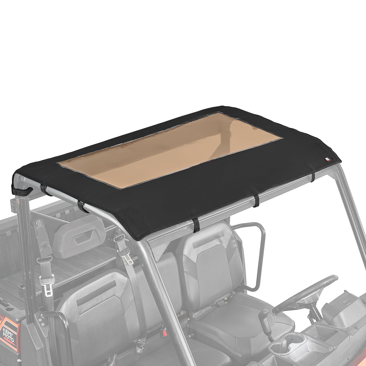 KEMIMOTO Waterproof 3-Seat UTV Soft Roof Top - Compatible with Polaris Ranger XP 1000 (2017-2025), Ranger 1000 (2020-2025), XP 900 (2019-2025) - Tinted Canvas Sunshade Cover for Off-Road Protection & Shade
