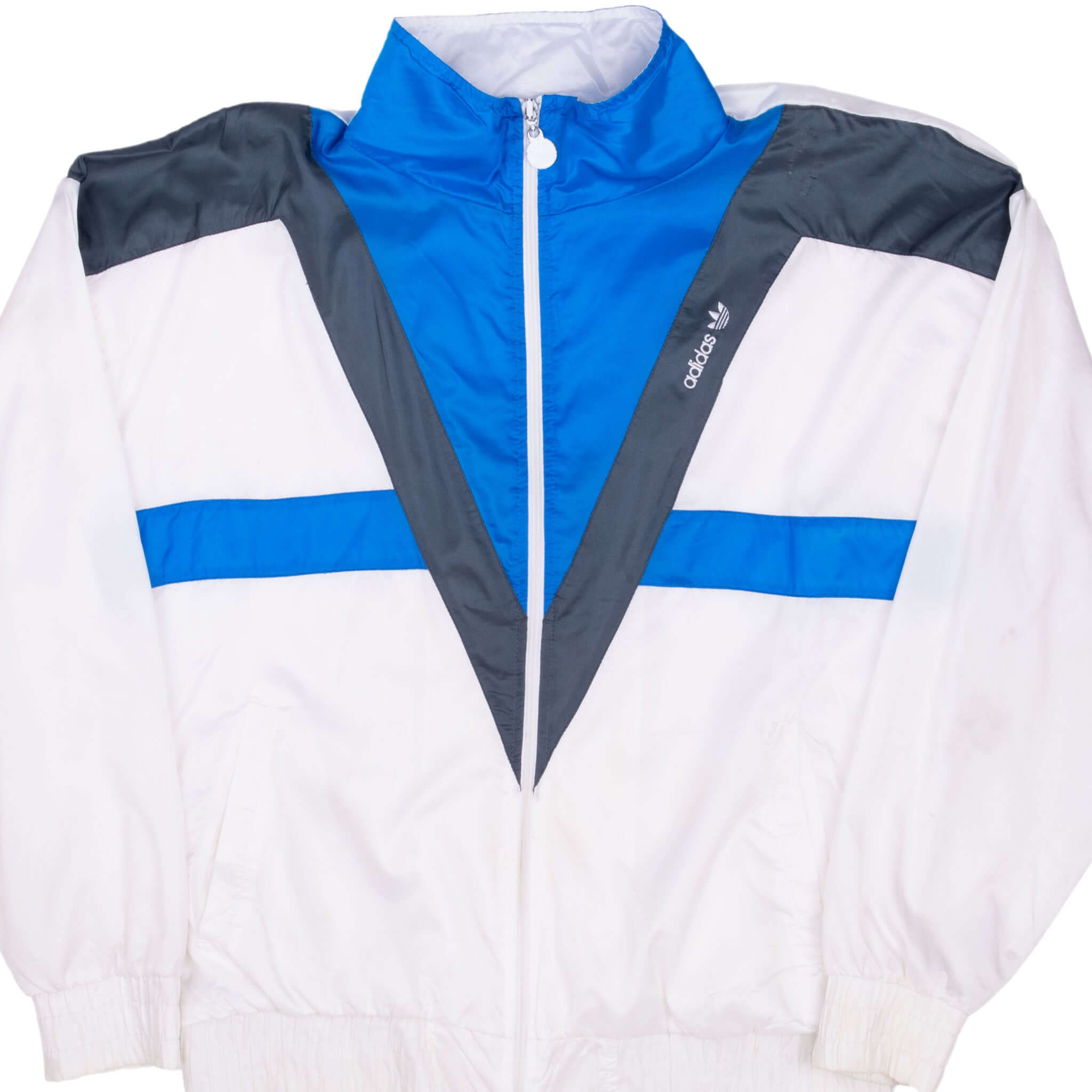 Vintage Adidas Blue and White Track Jacket 1980s - Large Size Men's Retro Sportswear | Perfect for Running, Gym Workouts & Casual Streetwear