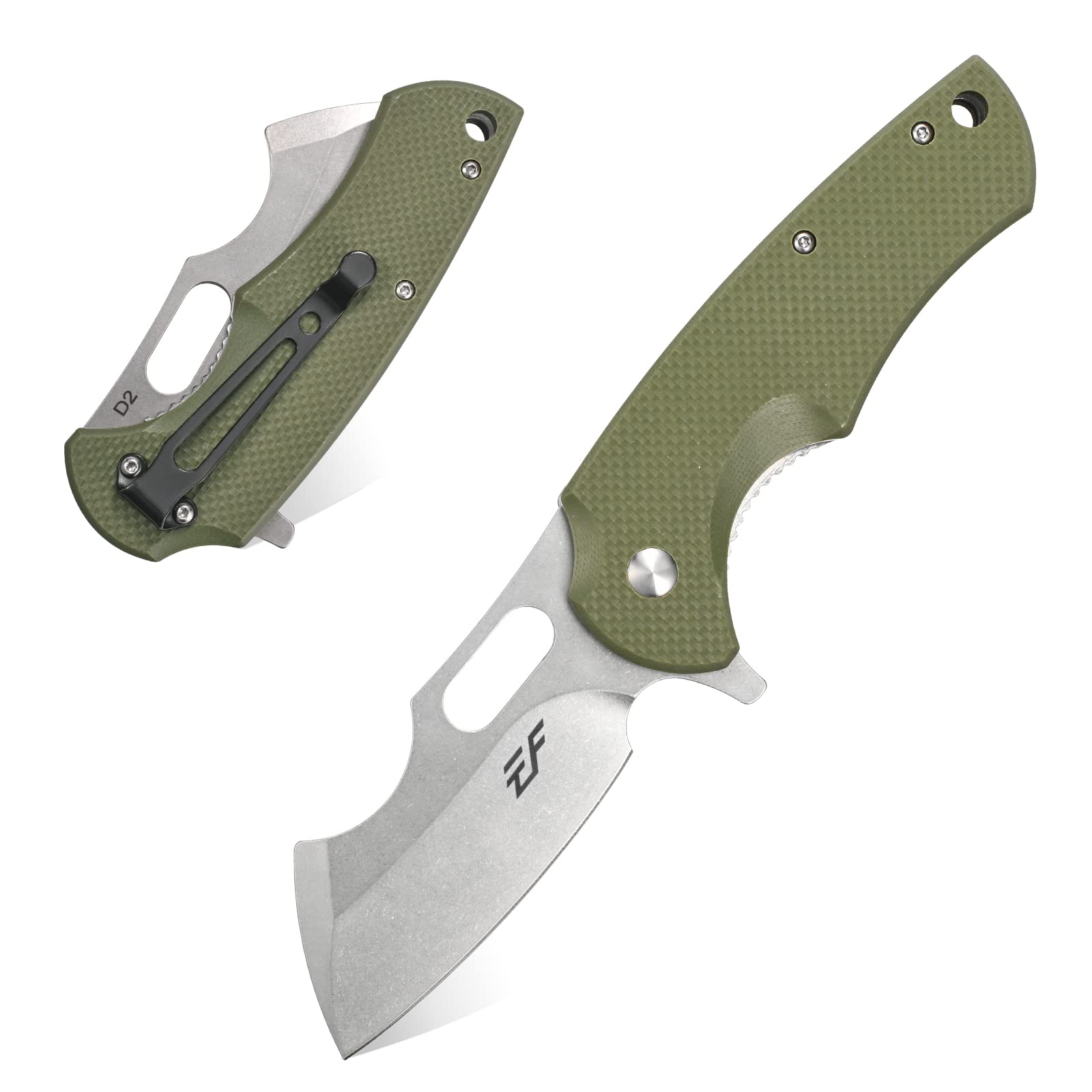 Eafengrow D2 Steel Folding Pocket Knife with G10 Handle - Compact Camping Knife for Outdoor Survival, Hiking & Everyday Carry (EF13-Army Green) | Perfect for Bushcraft, Hunting & Emergency Preparedness