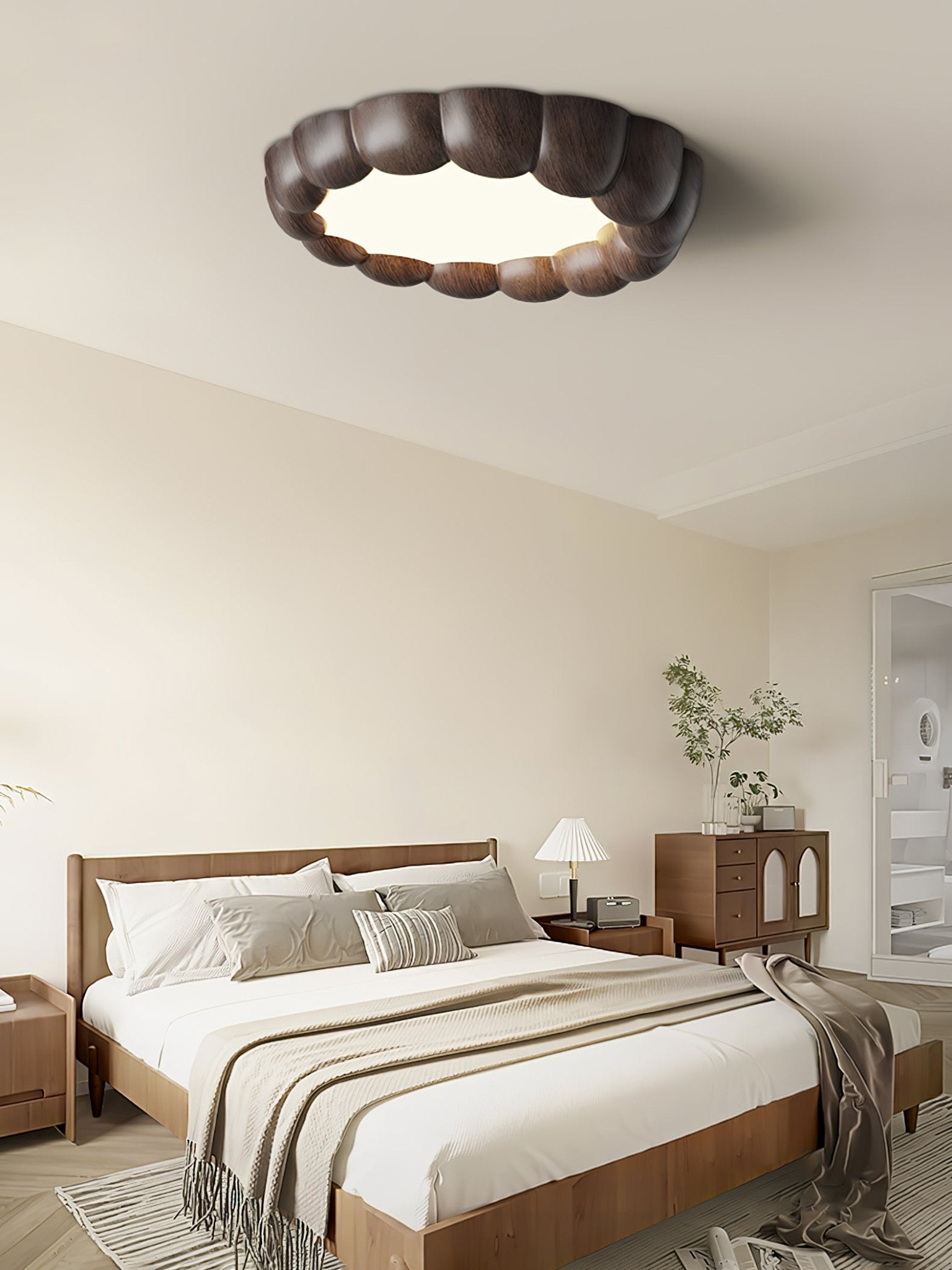 Modern Faux Wood Ripple Ceiling Lamp - Stylish Wood Grain Design LED Light Fixture for Living Room, Bedroom, Dining Room & Office Lighting