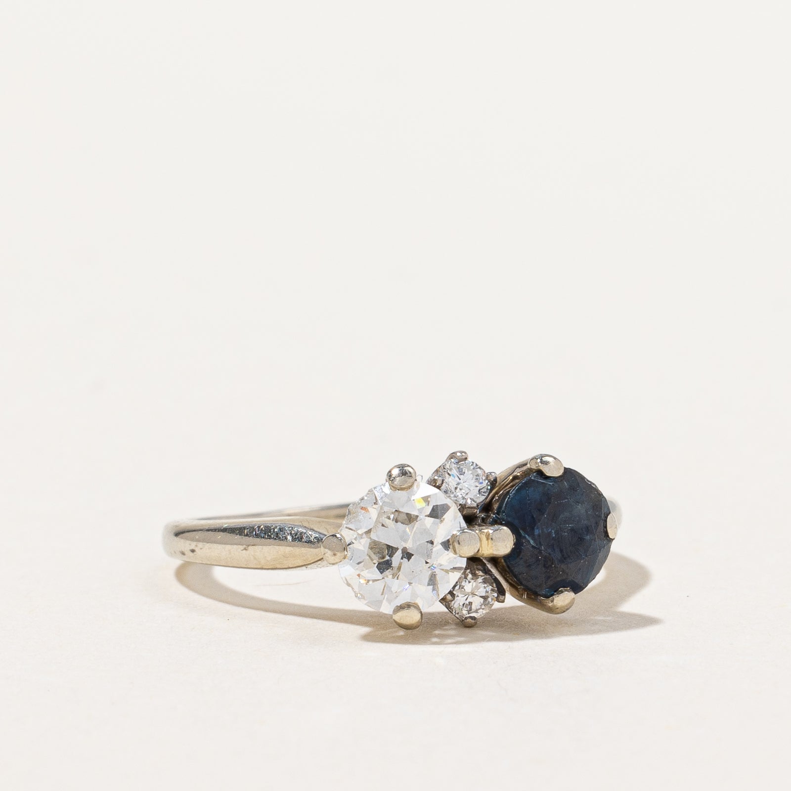 Antique European Diamond and Sapphire Ring - 0.61ctw (0.50ct Diamond) - Size 5.25 - Vintage Jewelry for Engagement, Anniversary or Special Occasion Gift