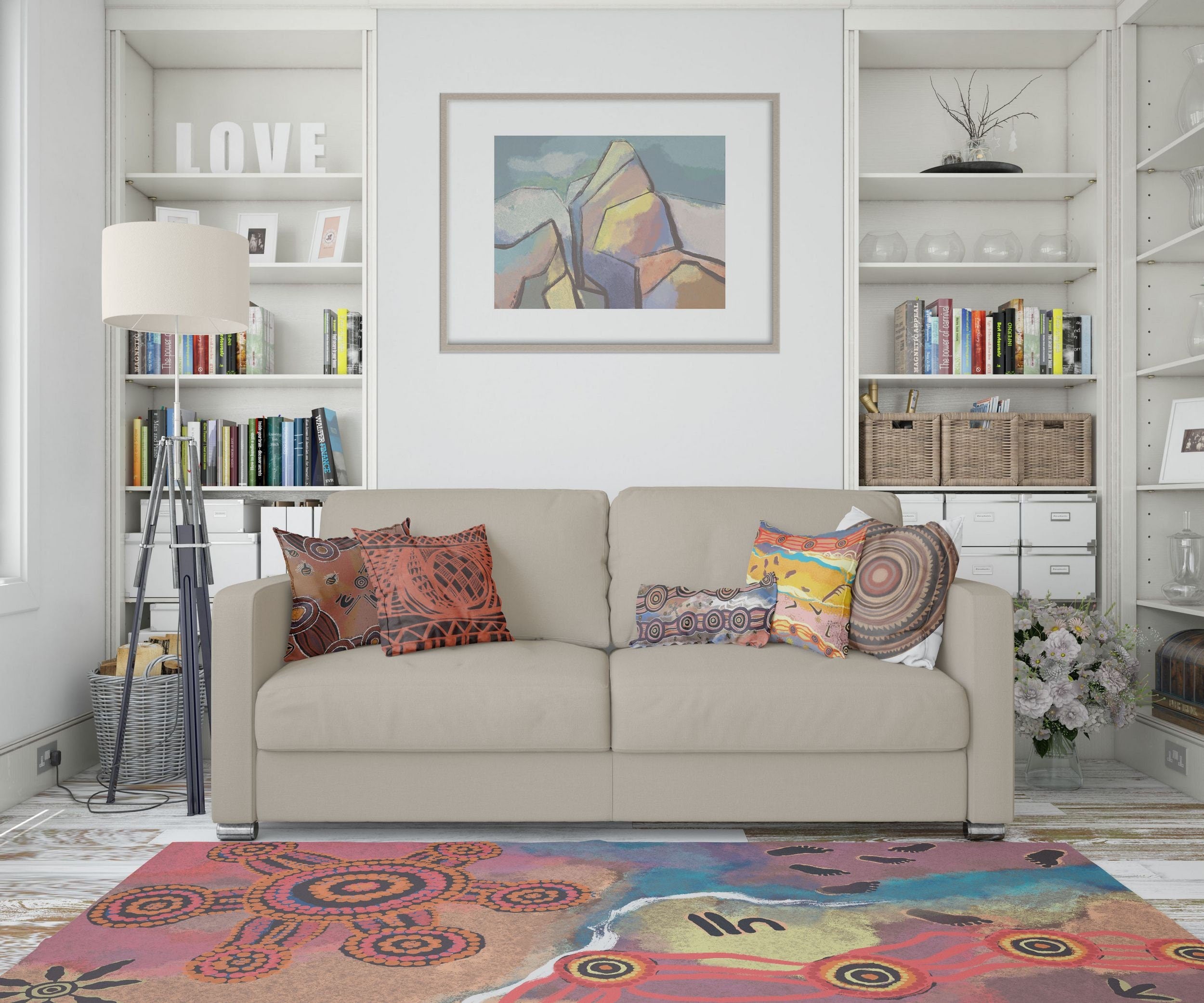 Modern Abstract Red and Yellow Flat Woven Rectangle Rug - Thick Small Floor Mat & Carpet for Living Room, Bedroom Decor - Handmade in USA