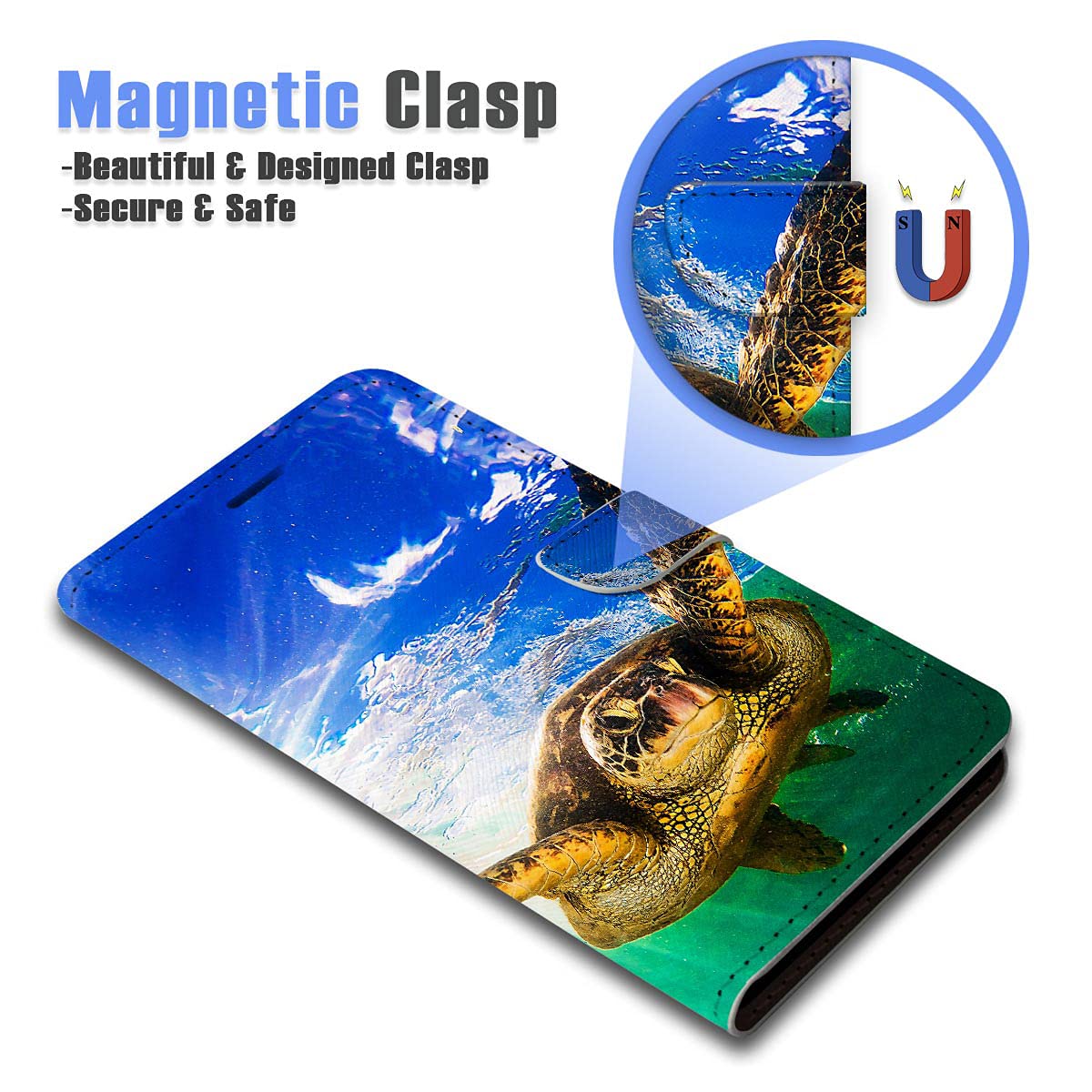 Premium Flip Wallet Phone Case Cover for iPhone 13 Pro Max - A24444 Sea Turtle Design | Slim Protective Case with Card Slots & Magnetic Closure | Perfect for Everyday Use, Travel & Business