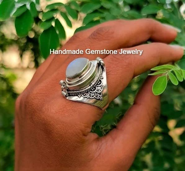 White Howlite Poison Ring with Marquise Stone - Handmade Openable Secret Stash Jewelry | Perfect for Gift Giving, Cosplay & Steampunk Fashion Accessories