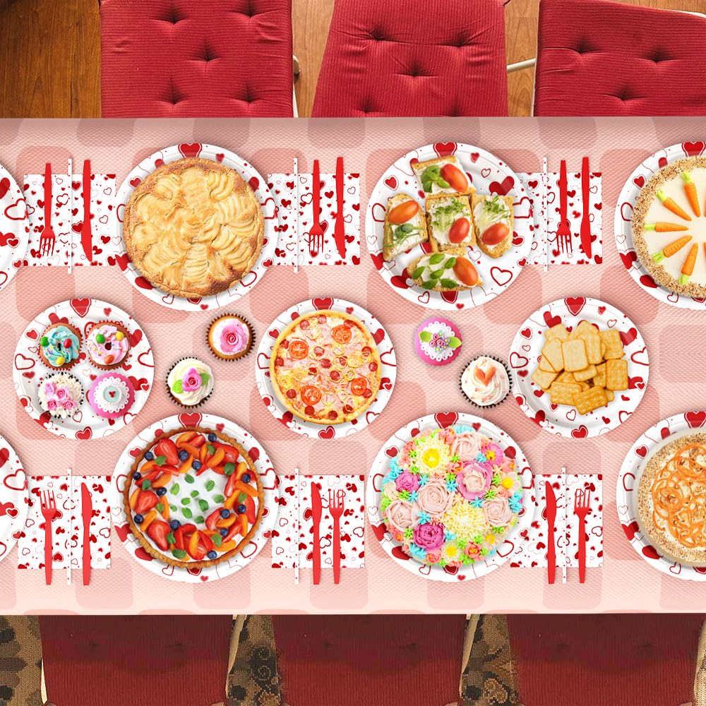 112-Piece Heart Plates & Napkins Party Set - Includes Plates, Cups, Napkins & Straws - Baby Shower, Birthday Party Decorations (Serves 16) - Perfect for Valentine's Day, Bridal Showers & Romantic Dinner Decor