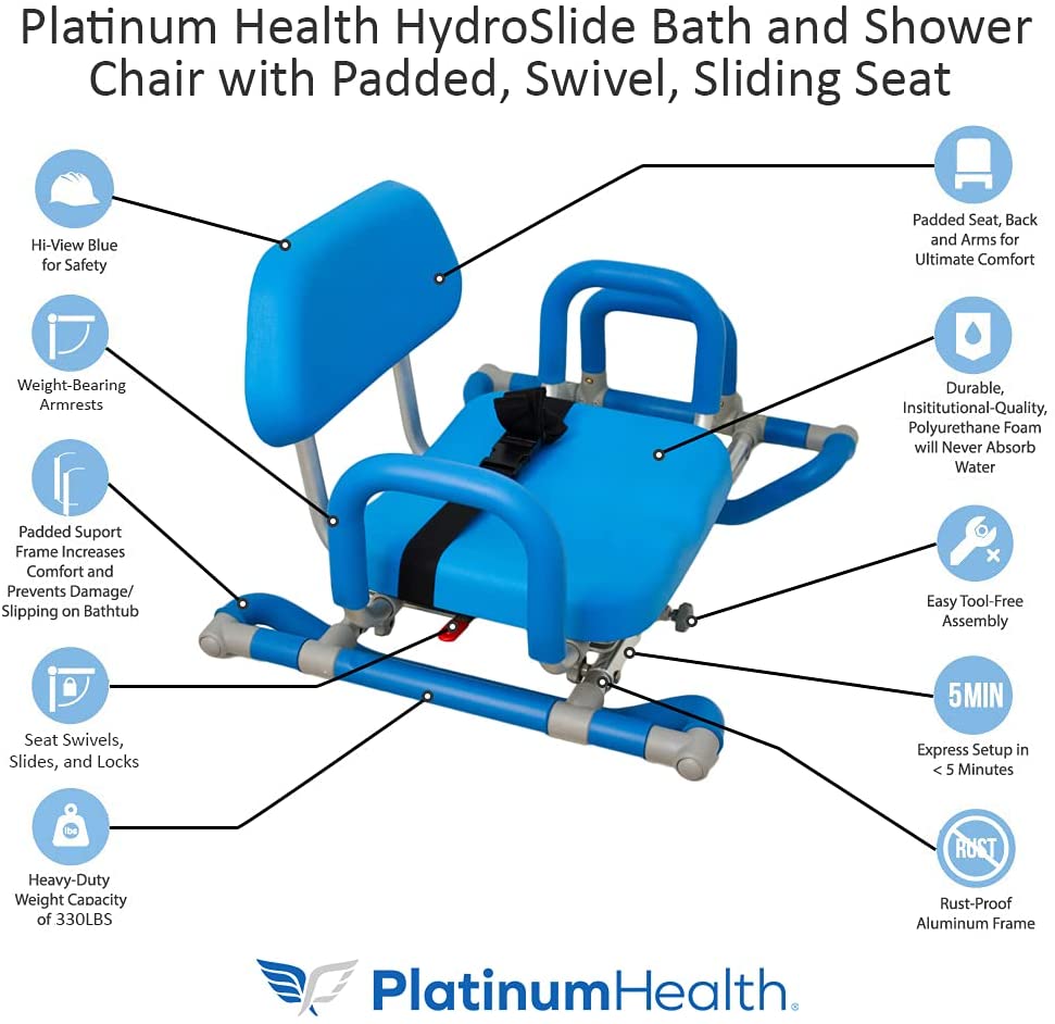 HydroSlide Sliding Bath Chair with Swivel Seat - Adjustable Shower Chair for Elderly & Disabled - Non-Slip Bathroom Safety Seat for Seniors, Handicap & Post-Surgery Recovery (Ideal for Bathing, Showering & Mobility Assistance)