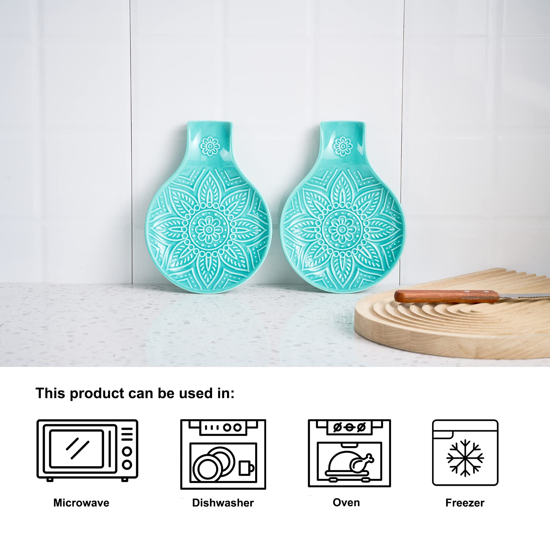 7.48 Inch Ceramic Spoon Rest - Heat Resistant Kitchen Counter Utensil Holder | Turquoise Dishwasher Safe Spoon Stand | Perfect for Cooking, Serving & Countertop Organization