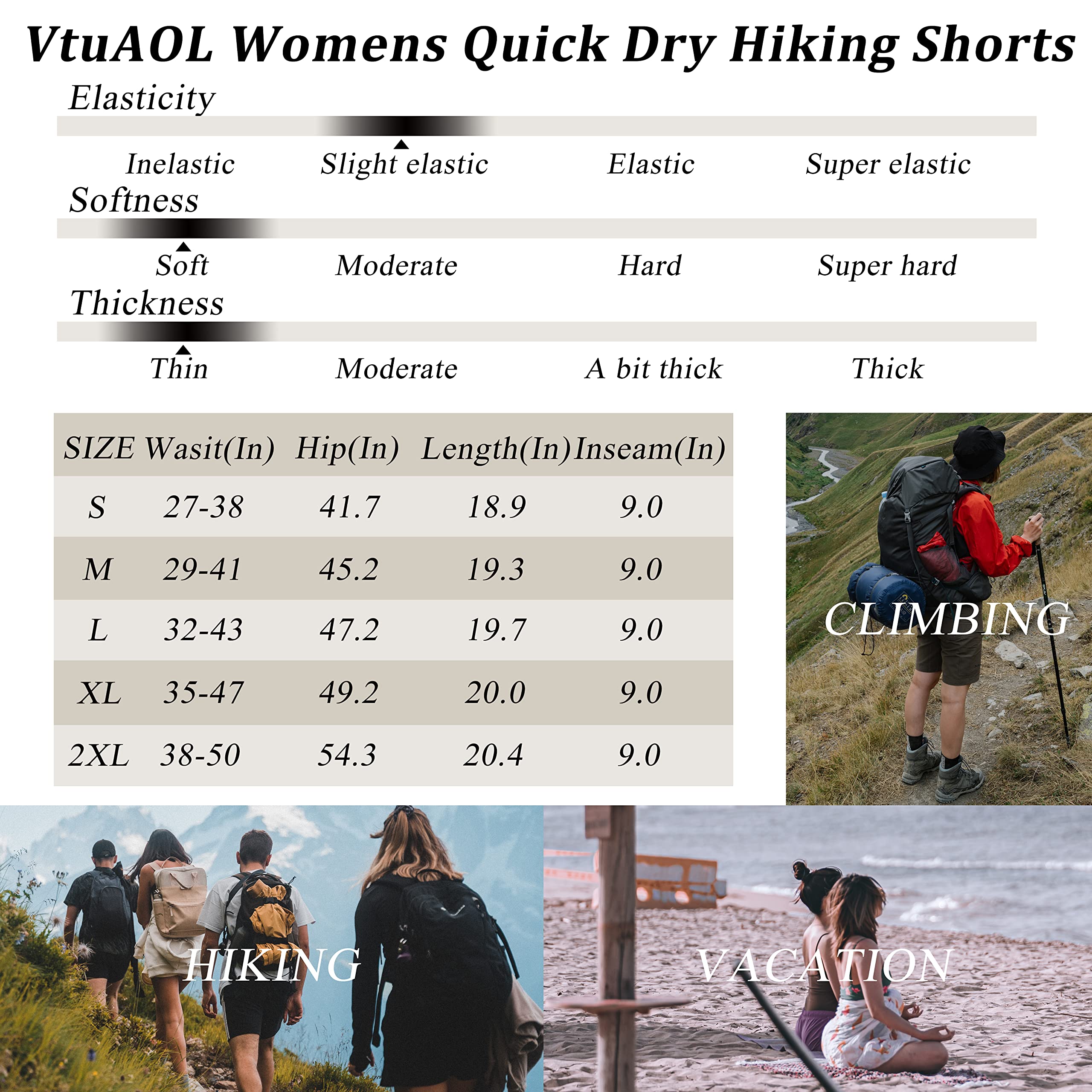 VtuAOL Women's Hiking Cargo Shorts - Quick Dry Lightweight Athletic Shorts for Golf, Travel & Outdoor Adventures | Perfect for Hiking, Camping & Summer Activities