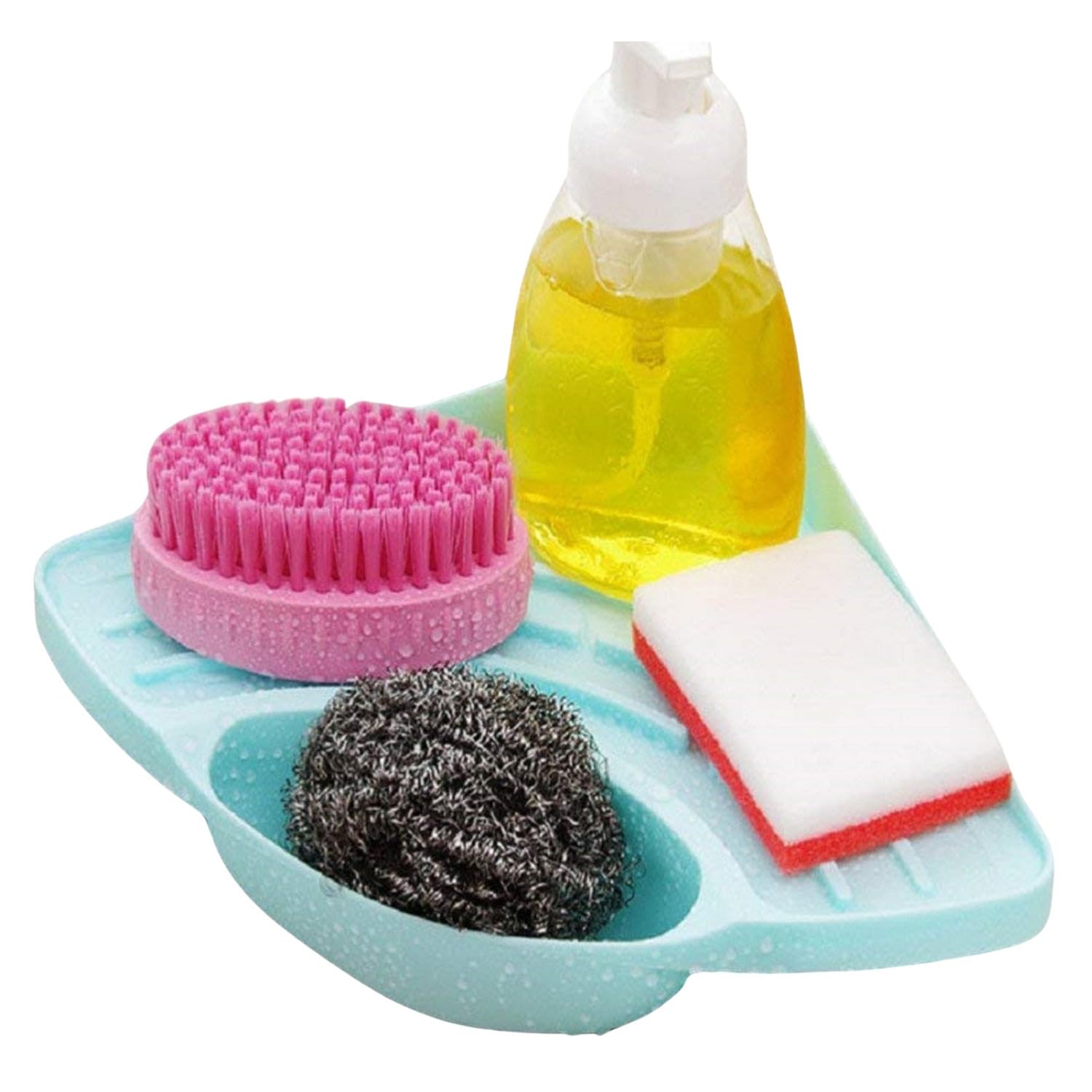 KOMBIUS Plastic Dish Drainer Rack - Multipurpose Kitchen Sink Organizer for Dishes, Utensils & Sponges | Space-Saving Corner Storage | Sky Blue | Perfect for Small Kitchens, Apartments & RV Use