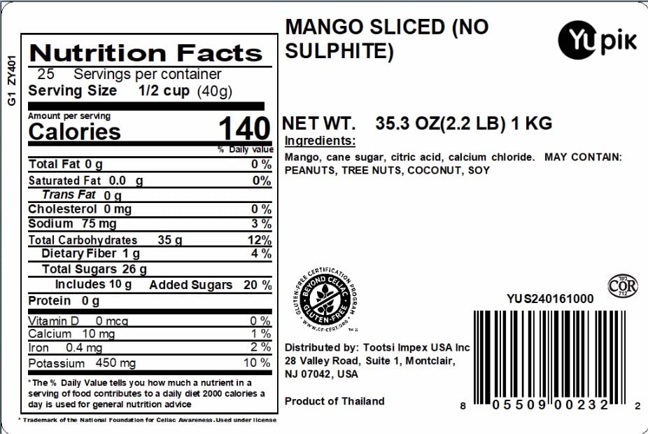 Yupik Dried Mango Slices, 2.2 lb (35.2 oz) - Gluten-Free, Vegan, Kosher, No Added Sulphites - Sweetened Tropical Dried Fruit Snacks for Baking, Smoothie Toppings & Healthy On-the-Go Snacking