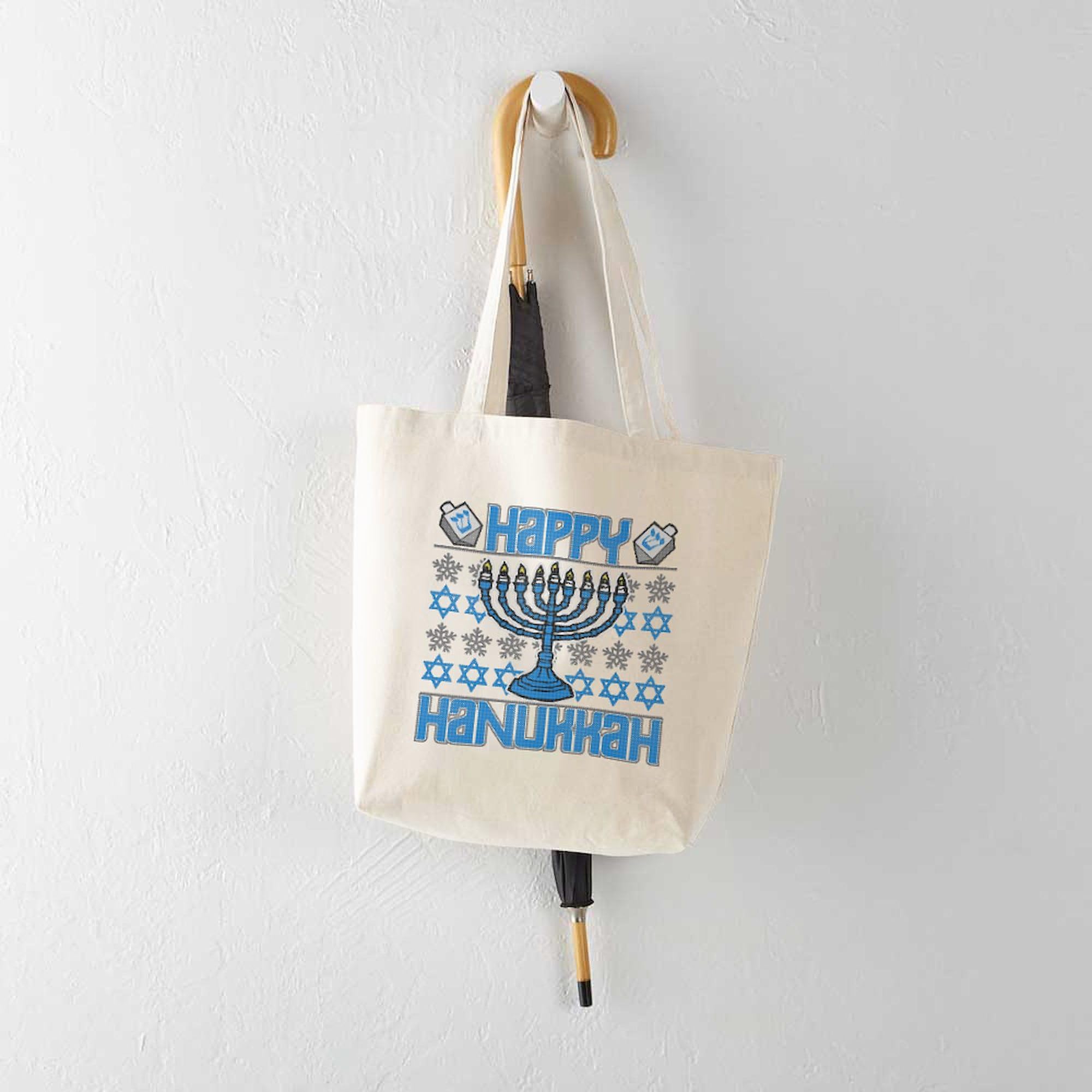 Happy Hanukkah Tote Bag - Natural Canvas Reusable Shopping Bag for Holiday Gifts, Groceries & Everyday Use | Eco-Friendly Gift Idea