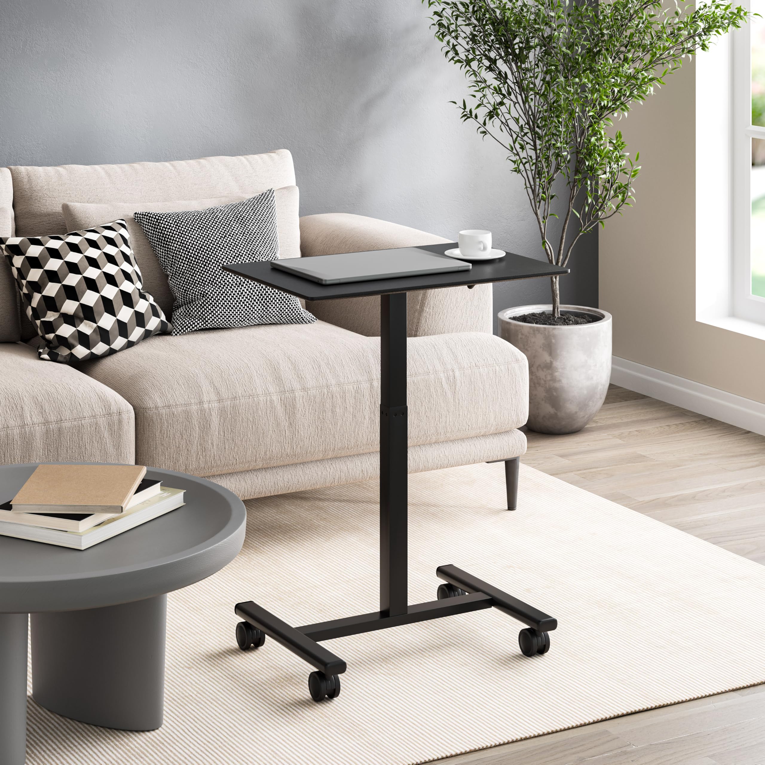 Seville Classics Airlift Height Adjustable Pneumatic Laptop Stand Up Desk - Mobile Rolling Computer Workstation Cart for Home Office & Classroom (25.6