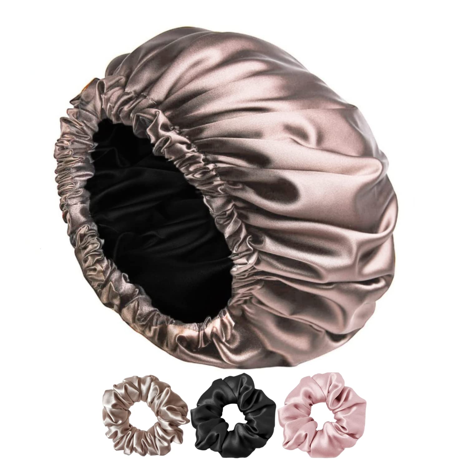 Candibella Women's Reversible Satin Silk Bonnet for Curly Hair with 3 Scrunchies - Adjustable Sleeping Hair Cap for Natural Hair Protection - Multicolor Large Size - Perfect for Nighttime Hair Care & Travel