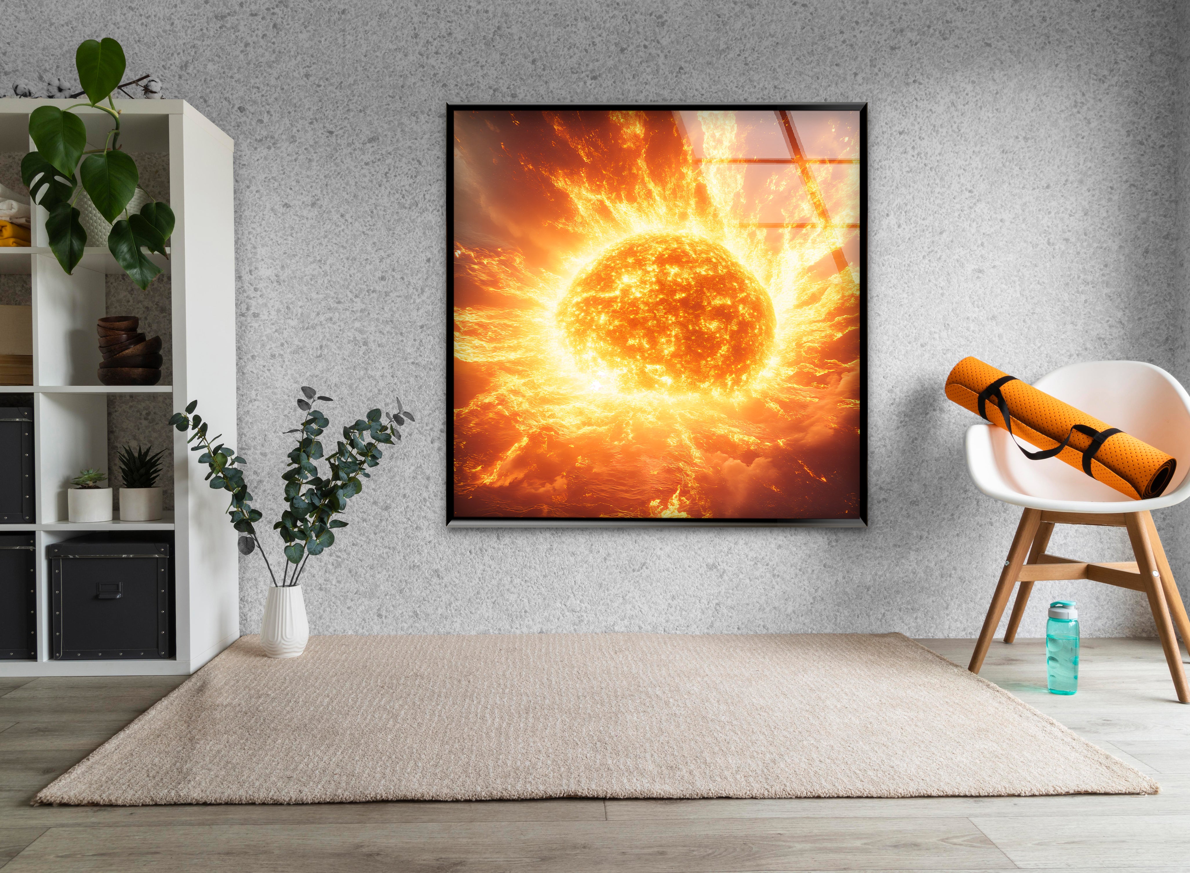 Big Sun Glass Wall Art - Modern Stained Glass Window Decor for Living Room, Bedroom & Office - Handmade Sunburst Design for Home & Office Decor