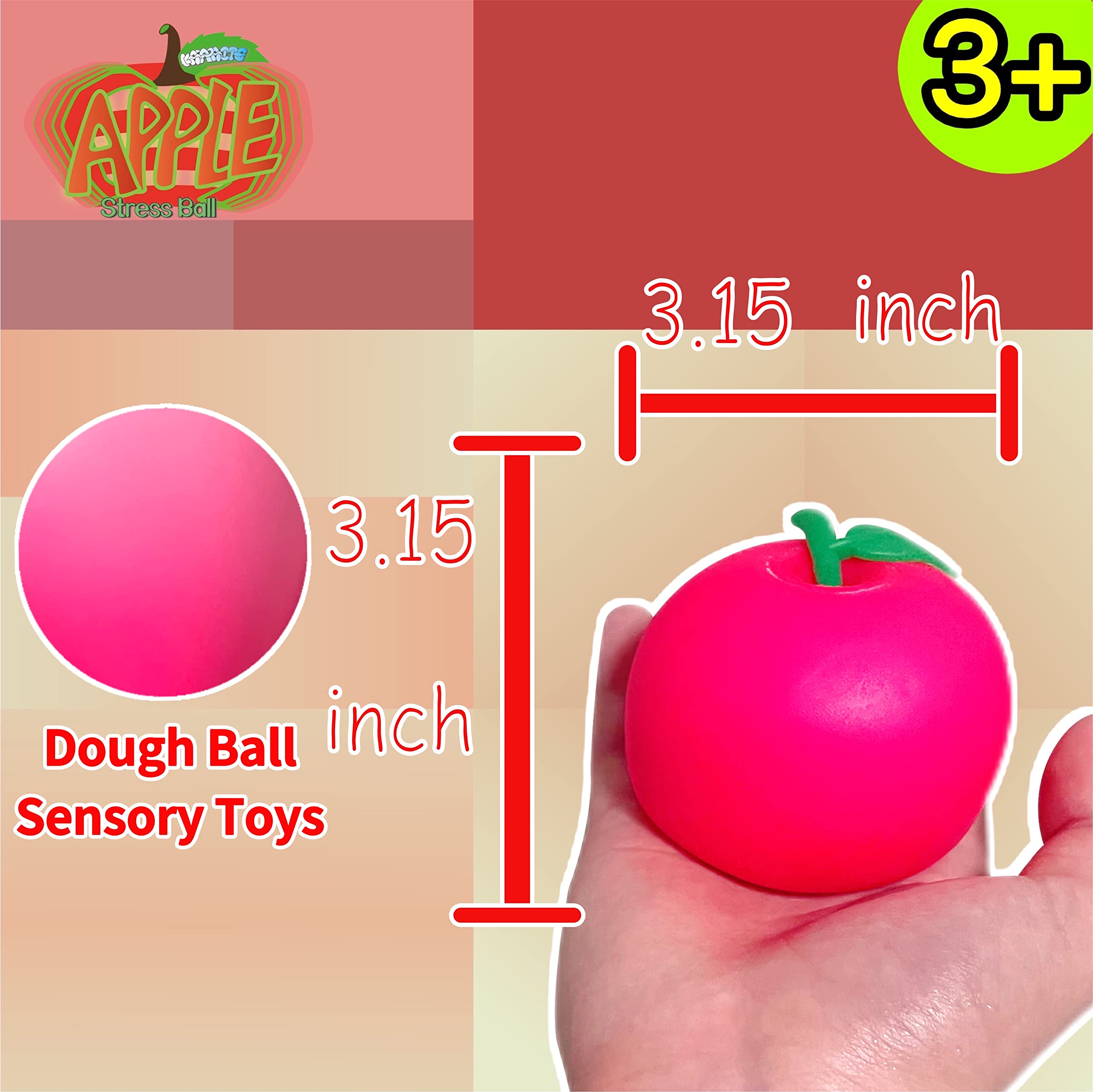 Stress Relief Squishy Apple Fidget Toys for Kids & Adults - Soft Stretchy Squeeze Ball for Anxiety Relief, Focus Improvement & Sensory Play - Fun Easter Basket Stuffers & Party Favors (Pack of 1) - Perfect for Classroom, Office & Travel Stress Relief