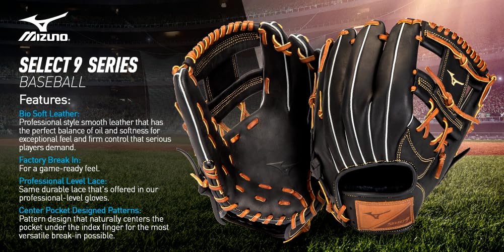 Mizuno Select 9 Series Baseball Glove - Premium Leather Mitt for Youth & Adult Players - Perfect for Infield, Outfield & Training Practice