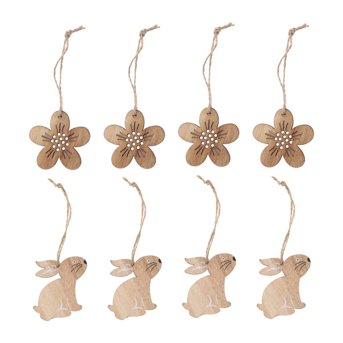 VALICLUD 8-Piece Easter Wooden Bunny Ornament Set - Handcrafted Rabbit Wood Pendants with Floral Designs - Spring Home Decor, DIY Scrapbooking Supplies - Perfect for Easter Tree Decorations, Gift Tags & Craft Projects